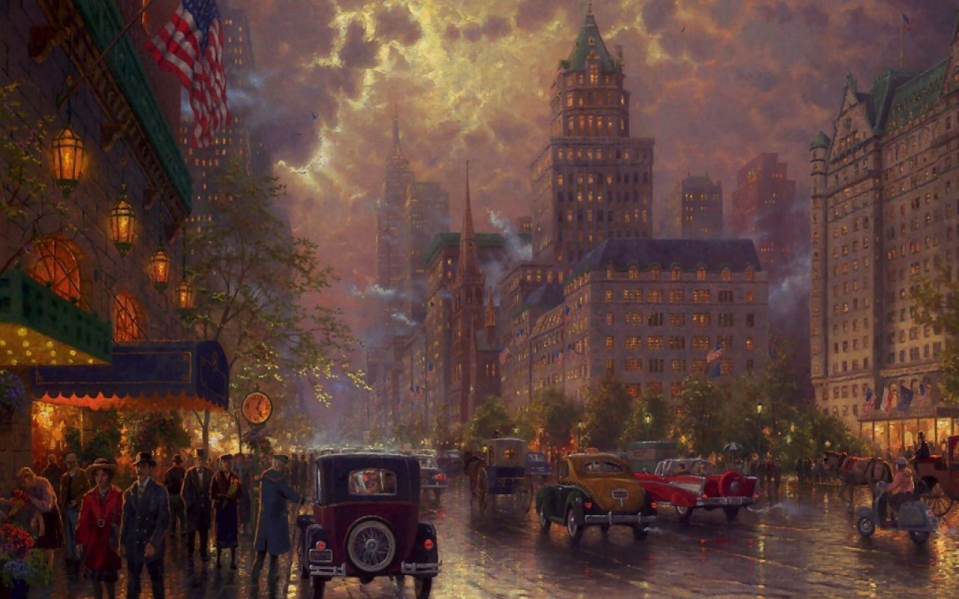Città natalizia dipinta, stile Kinkade, 1920x1200 Full HD+, PC Desktop