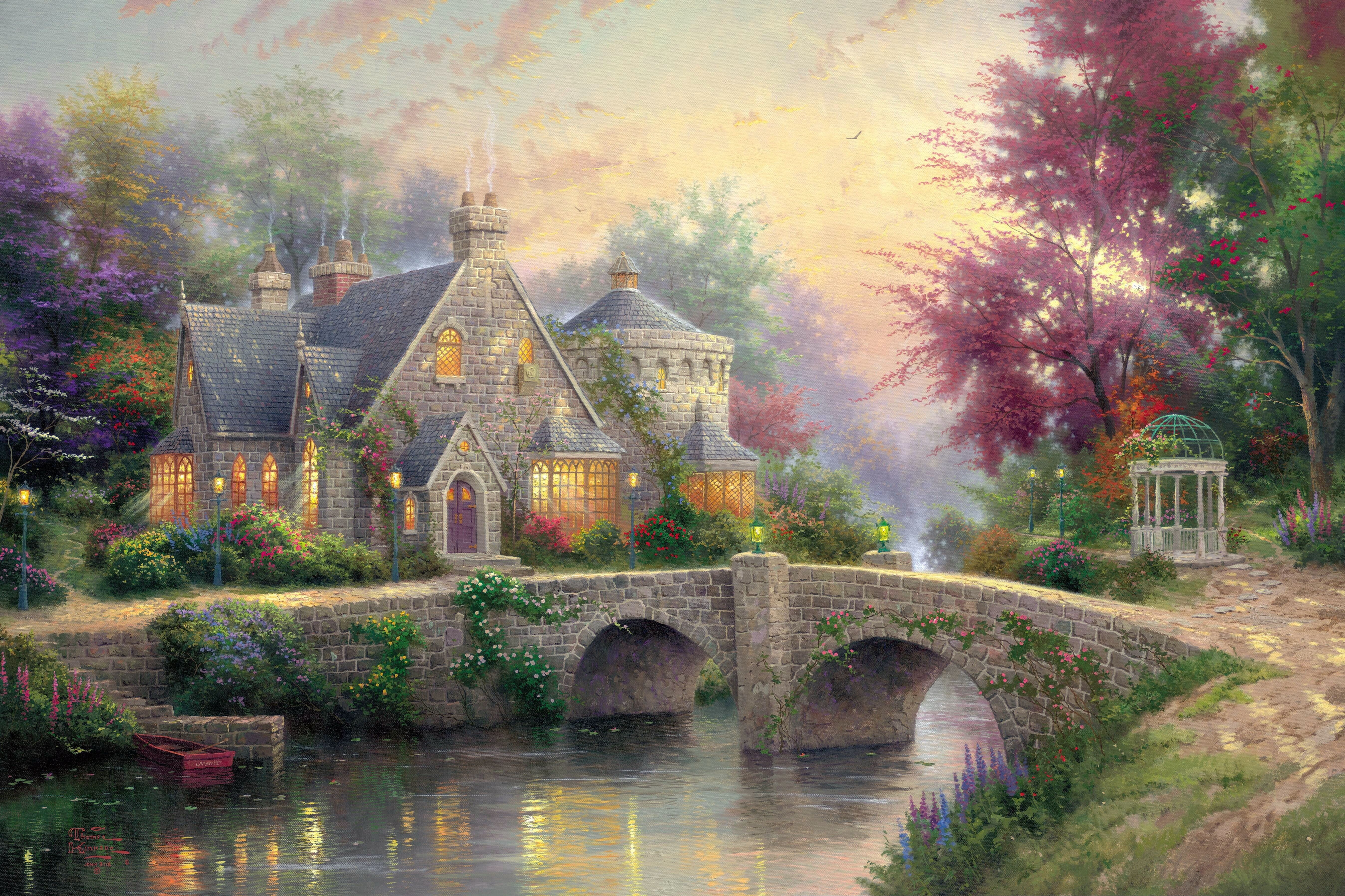 Cottage con ponte in pietra, 5391x3592 UHD, PC 4K