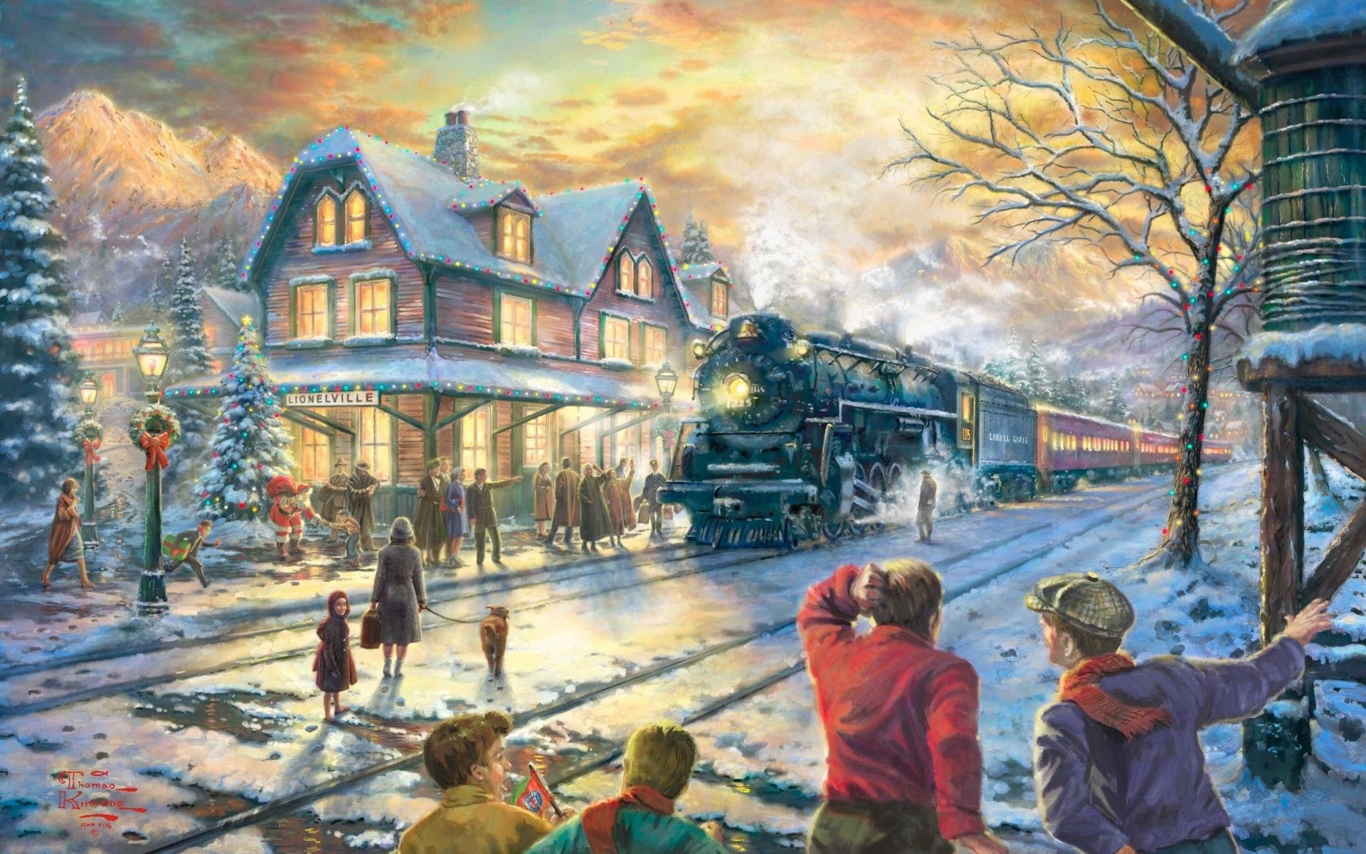 Cottage natalizio con treno a vapore, 1920x1200 Full HD+ WUXGA, Desktop