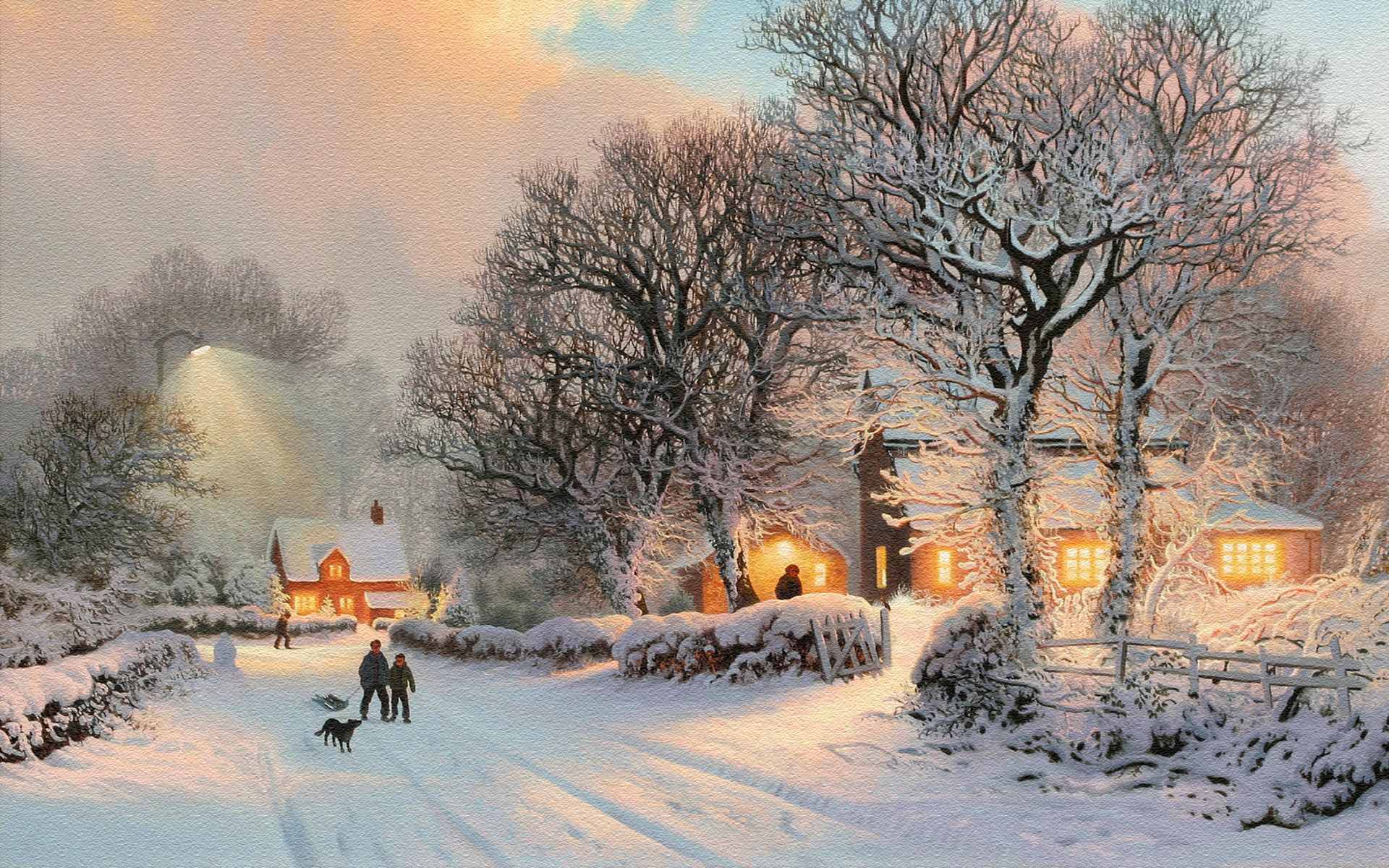 villaggio innevato natalizio dipinto, 1920x1200 WUXGA, PC Desktop