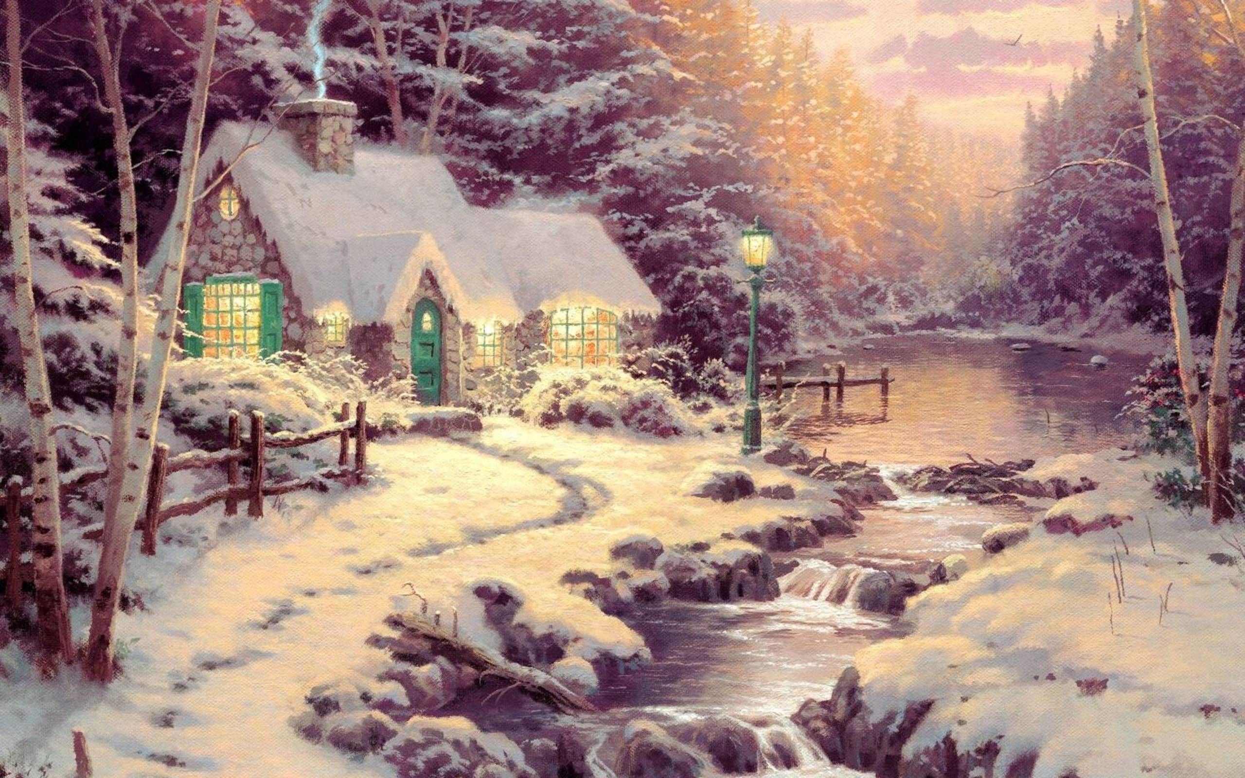 Cottage natalizio innevato Kinkade, 2560x1600 WQXGA, MacBook Pro