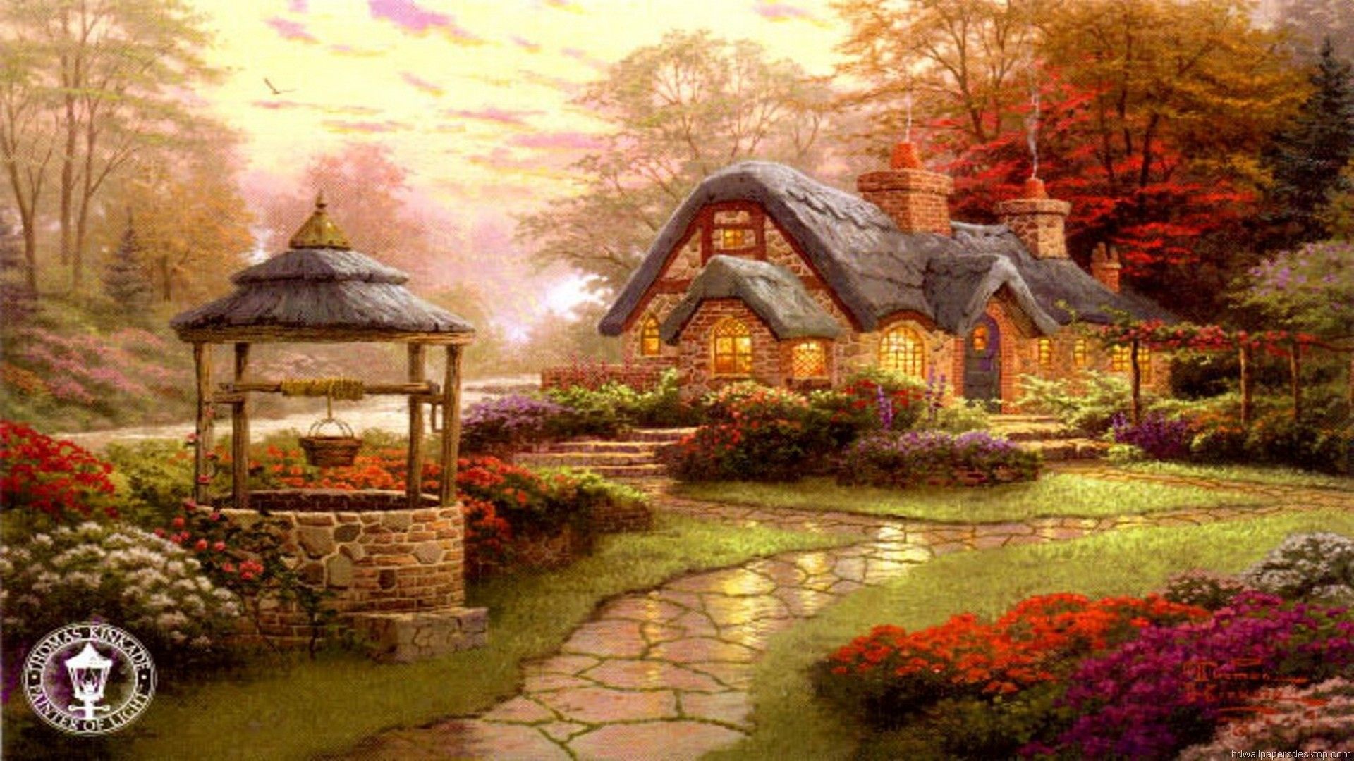 Cottage tra fiori e pozzo, 1920x1080 Full HD, Desktop