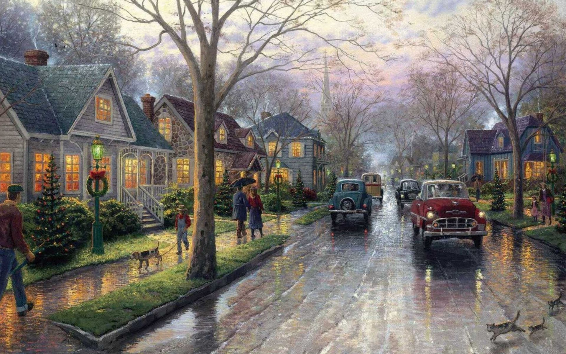 Via natalizia dipinta stile Kinkade, 1920x1200 WUXGA, Desktop