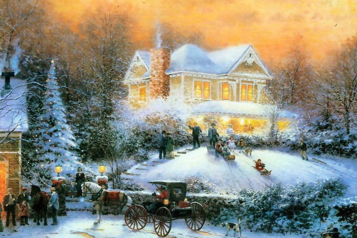 Casa natalizia innevata illuminata, 1200x800 HD, Desktop