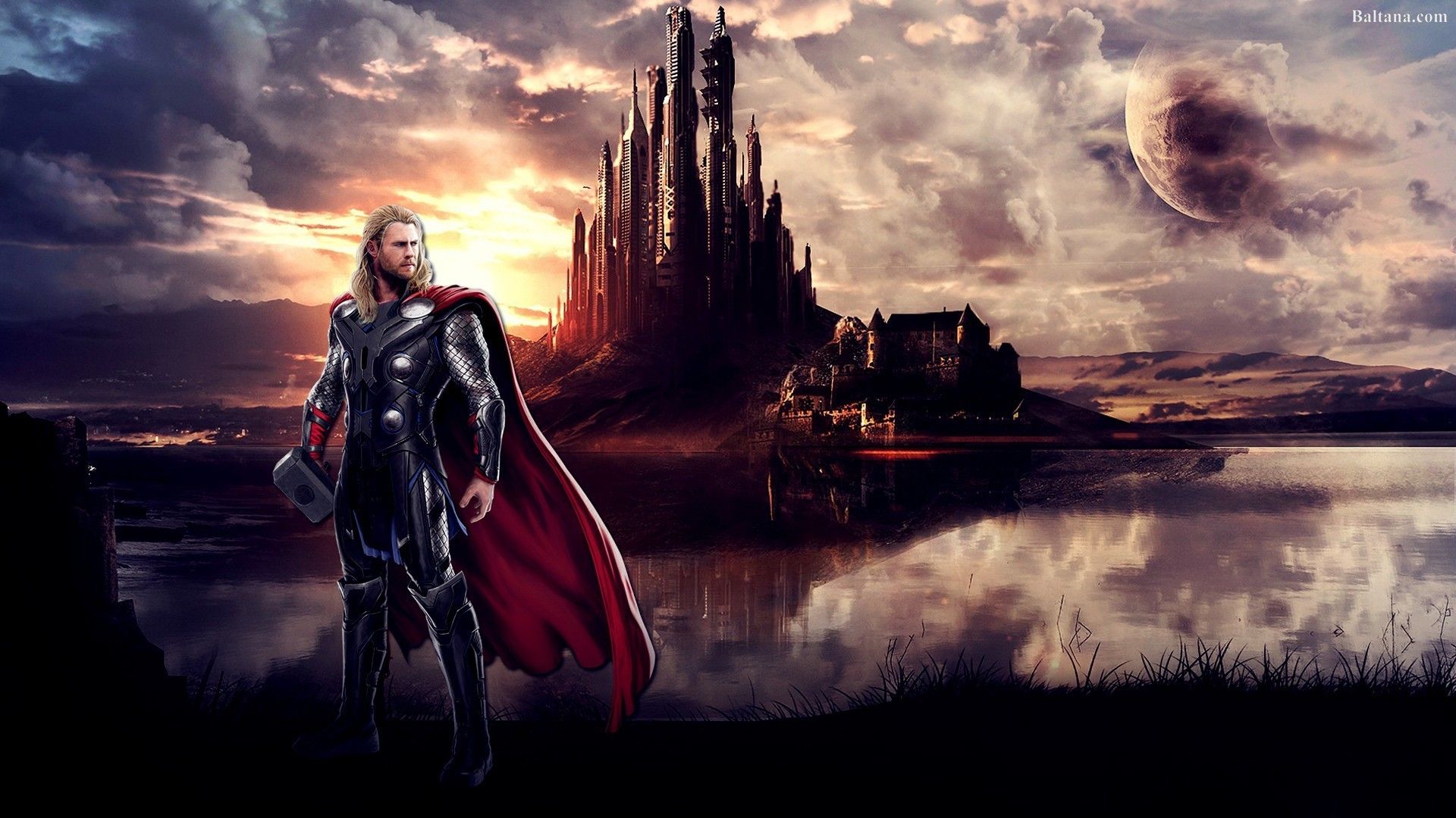 Thor con mantello rosso, Asgard, 1920x1080 Full HD, Desktop