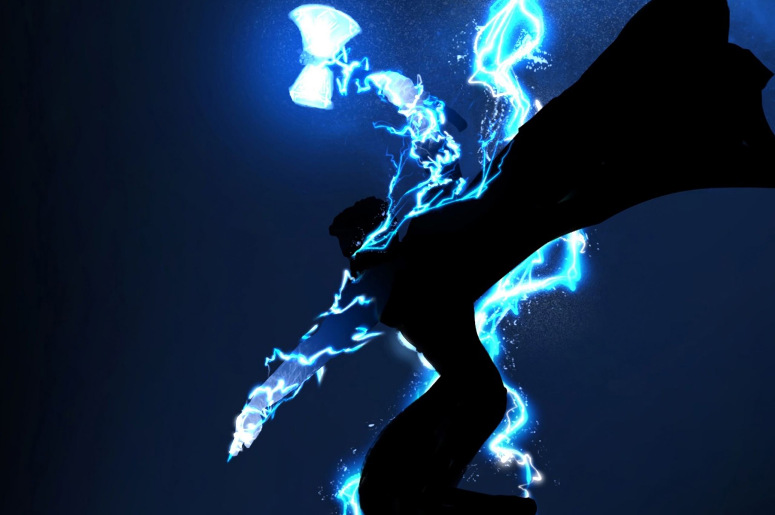 Thor silhouette fulmini blu, 2560x1700 2K, PC
