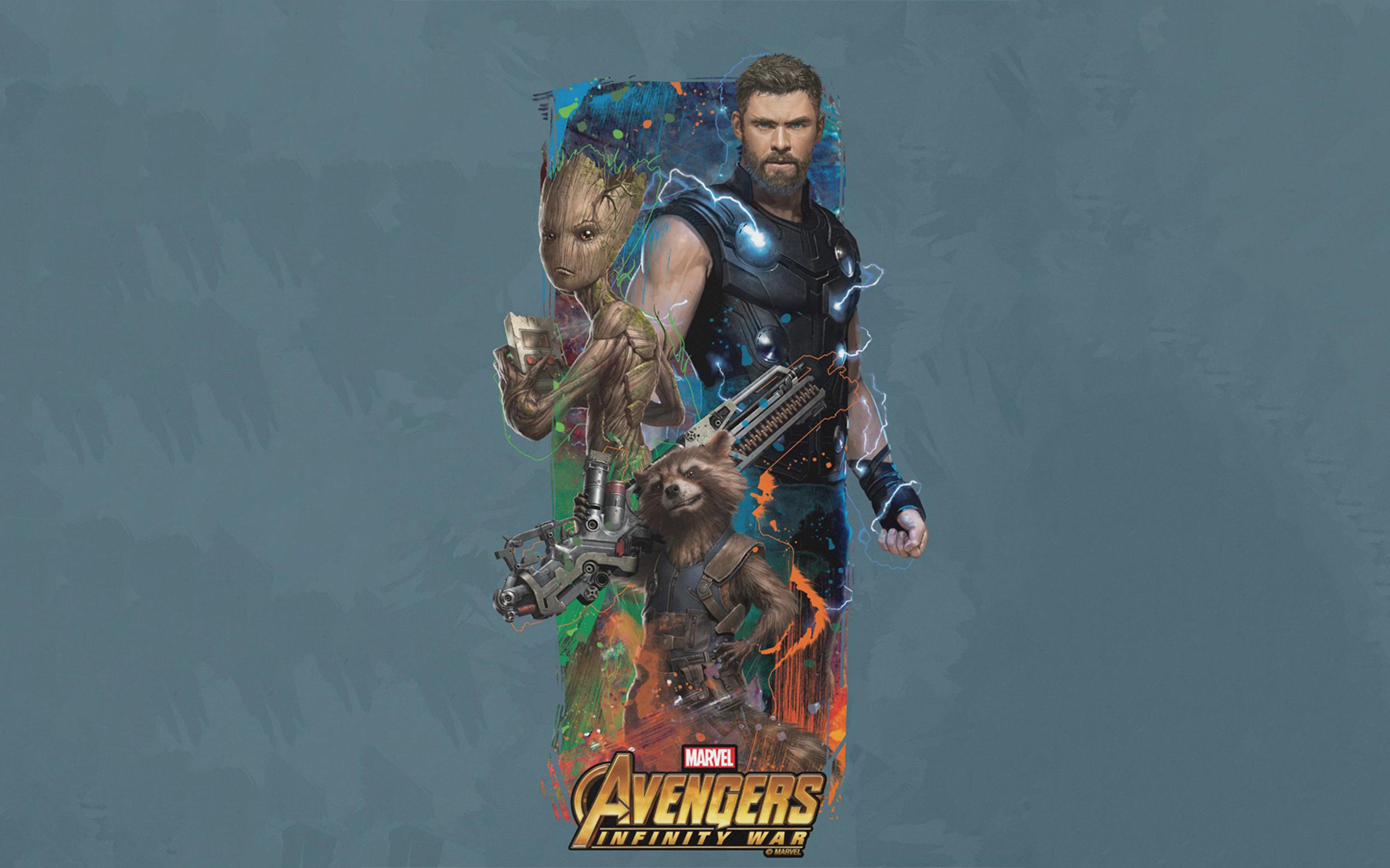 Thor, Rocket e Groot Avengers, 2880x1800 2K+, MacBook Pro