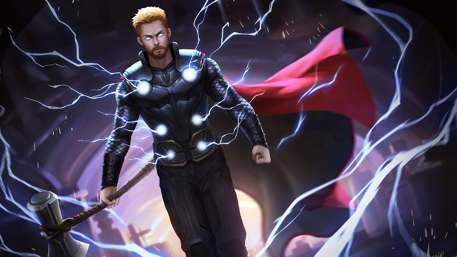 Thor con martello e fulmini, 1920x1080 Full HD 1080p, PC