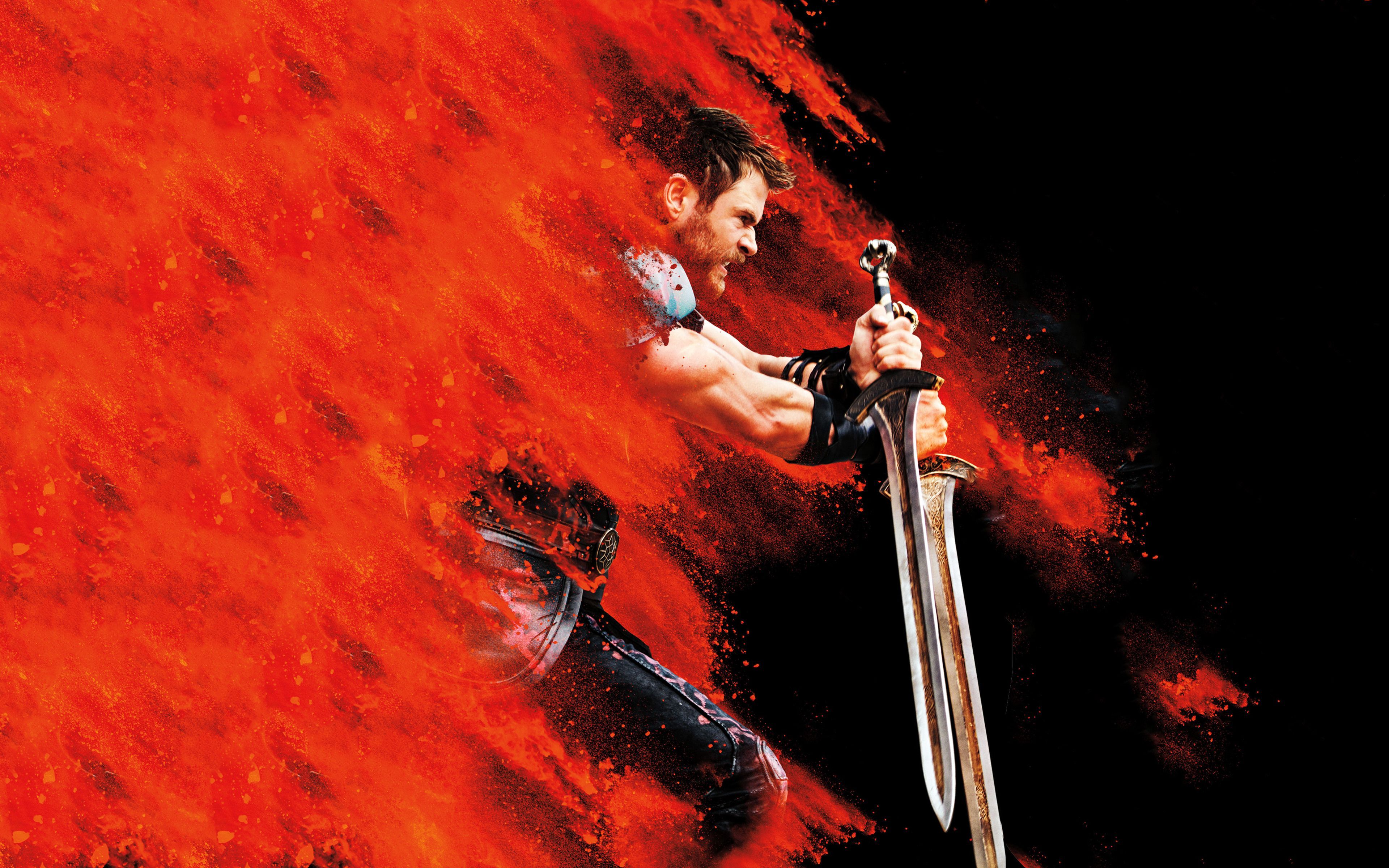 Thor con spada su rosso, 3840x2400 Ultra HD, PC