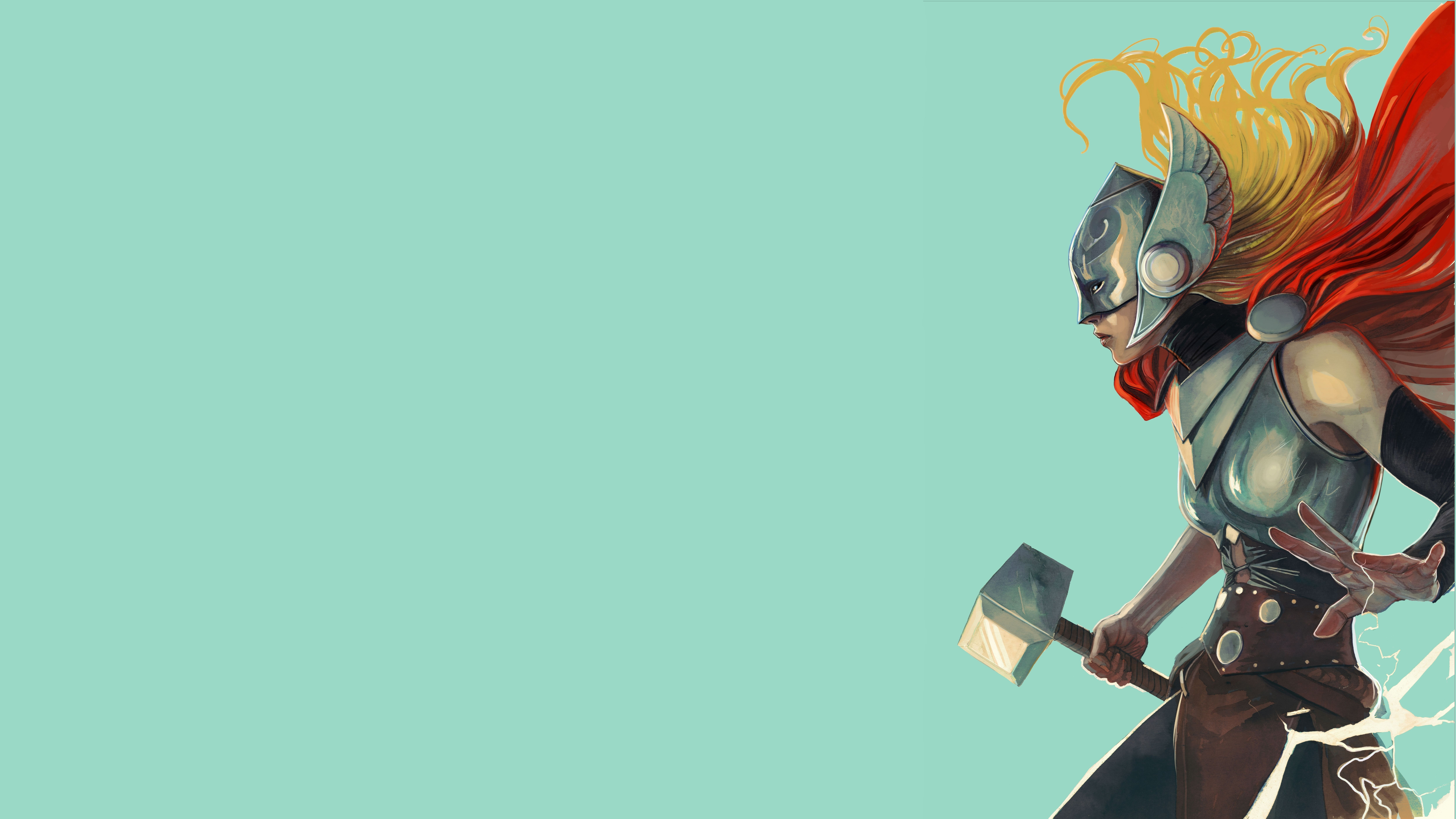 Thor con martello sfondo turchese, 10000x5625 4K, PC Desktop