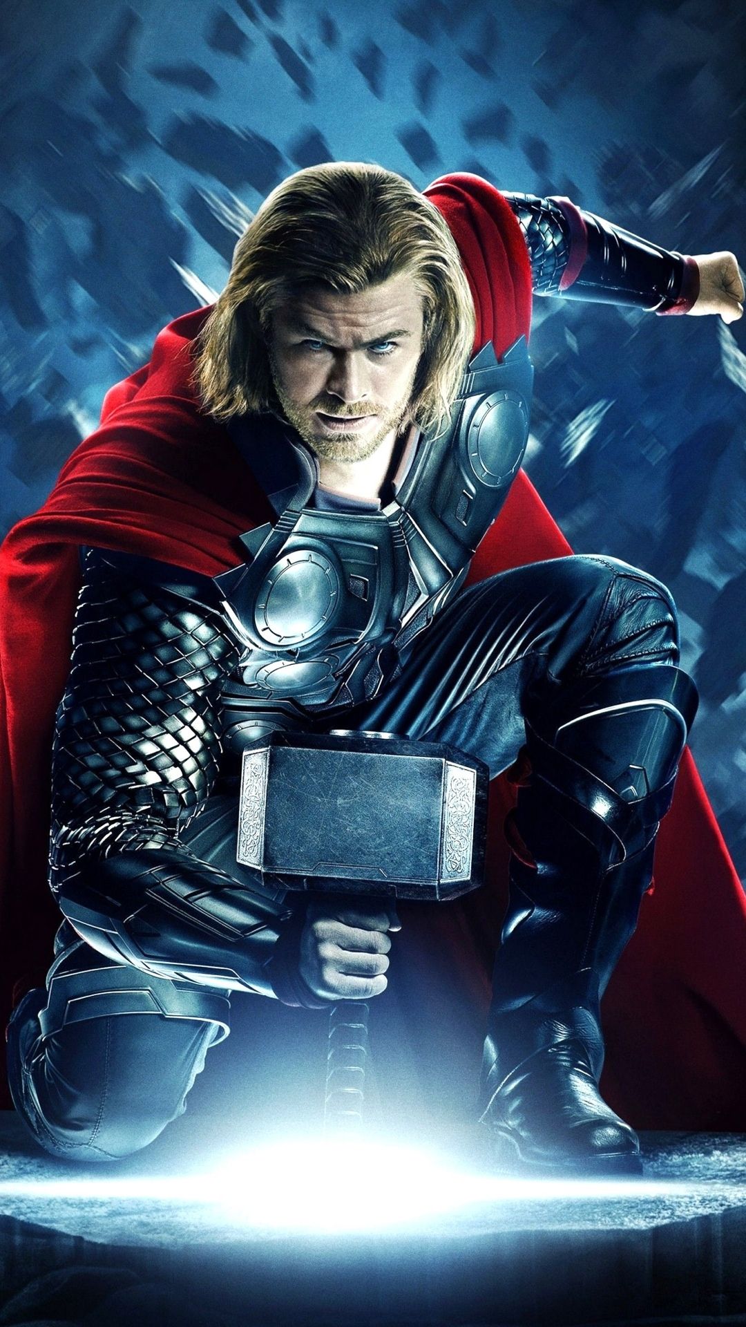 Thor con martello e mantello rosso, 1080x1920 Verticale, Mobile