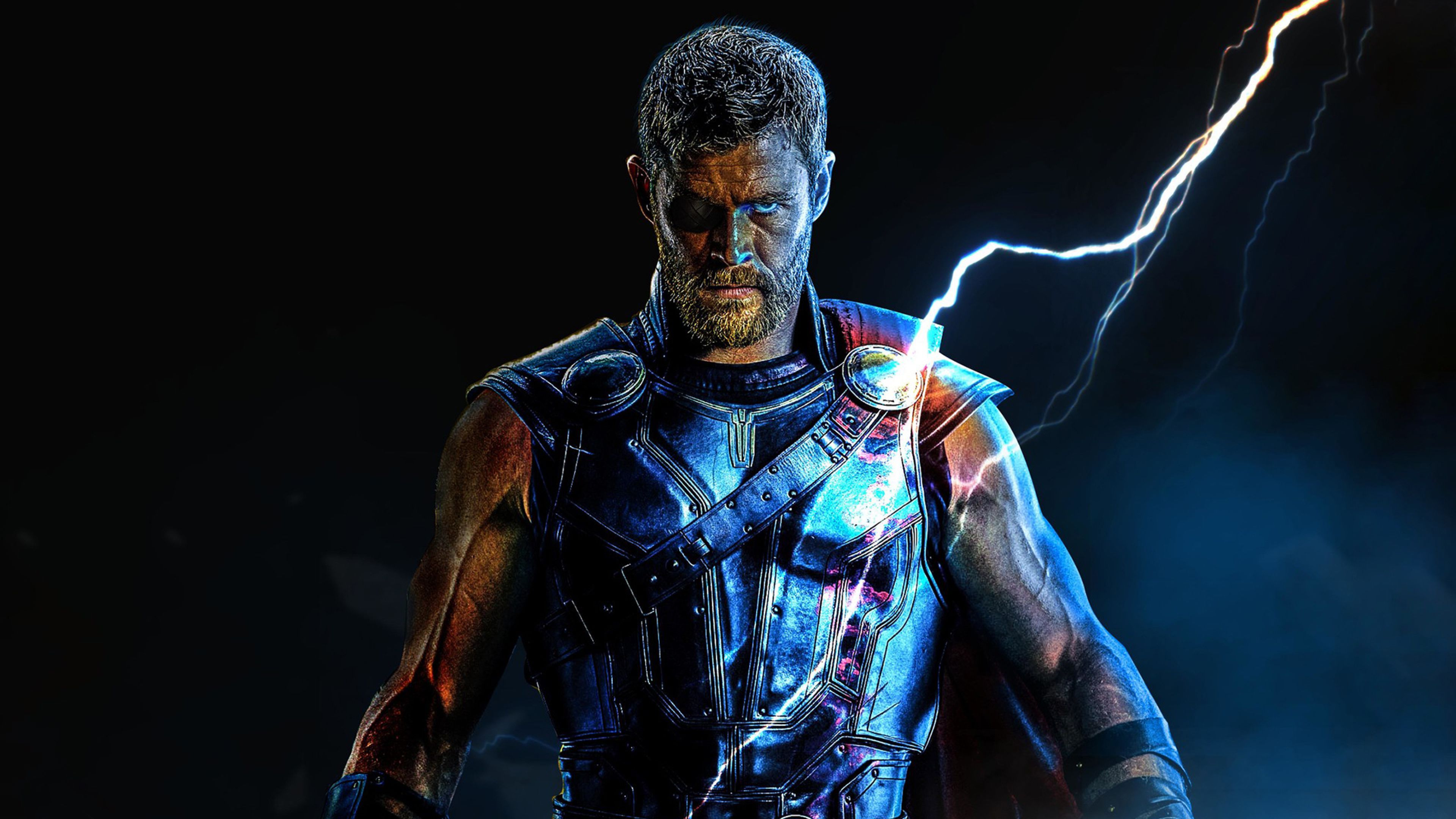 Thor con fulmine, sfondo scuro, 3840x2160 UHD, Monitor Gaming