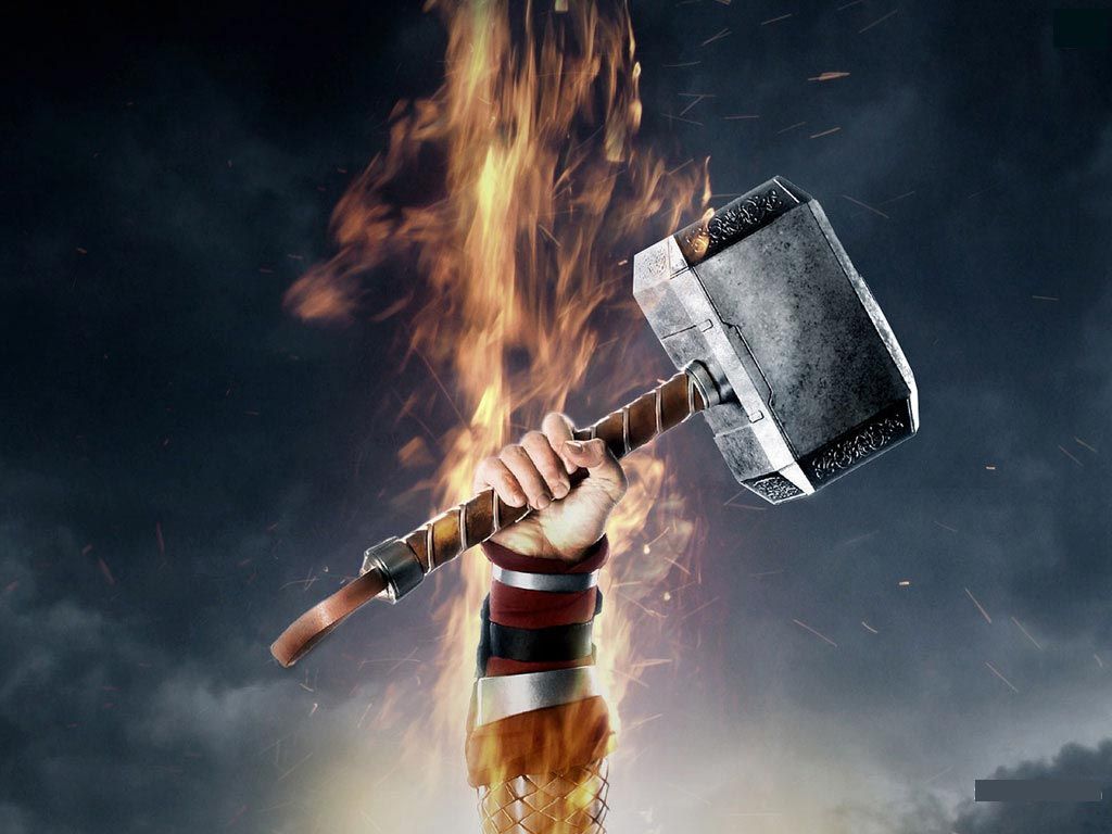 Martello di Thor con fiamme, 1024x768 HD, PC Desktop