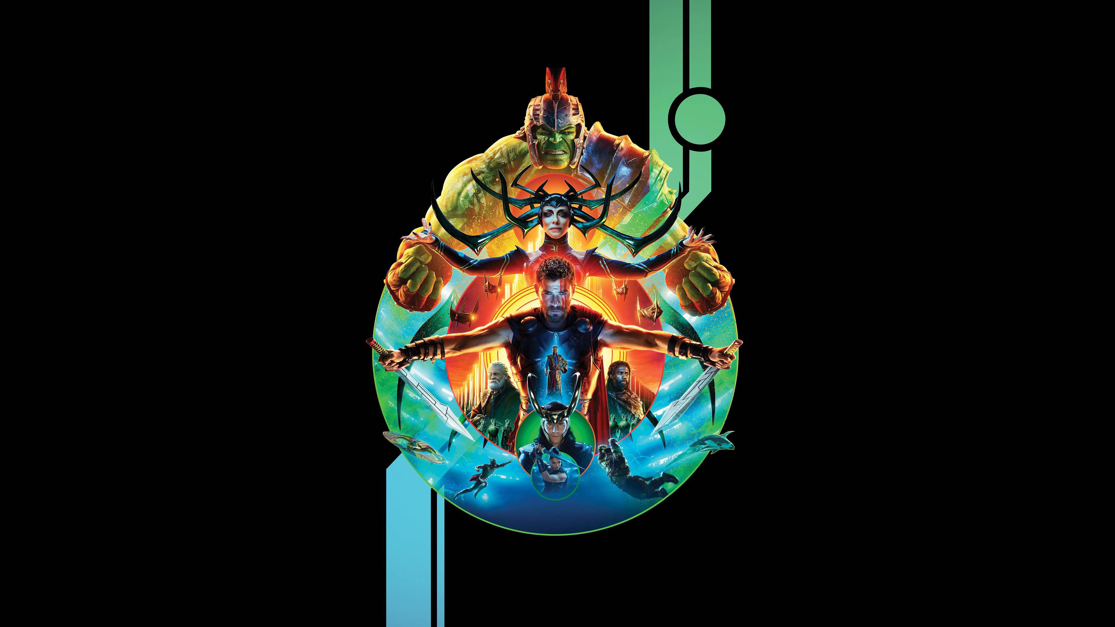 Thor Ragnarok collage circolare, 3840x2160 4K, PC Desktop
