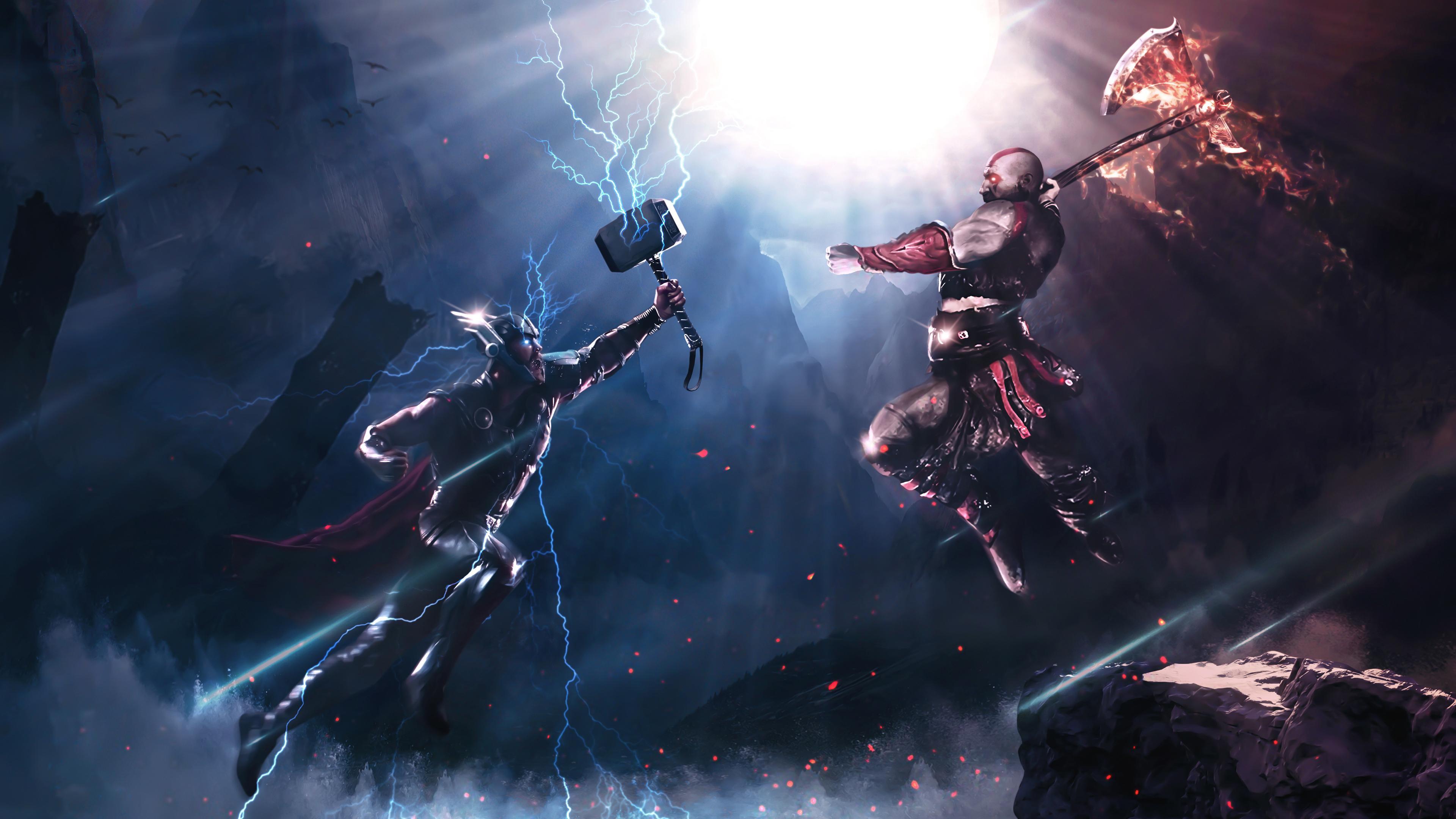 Thor con martello e fulmini, 3840x2160 Ultra HD, PC