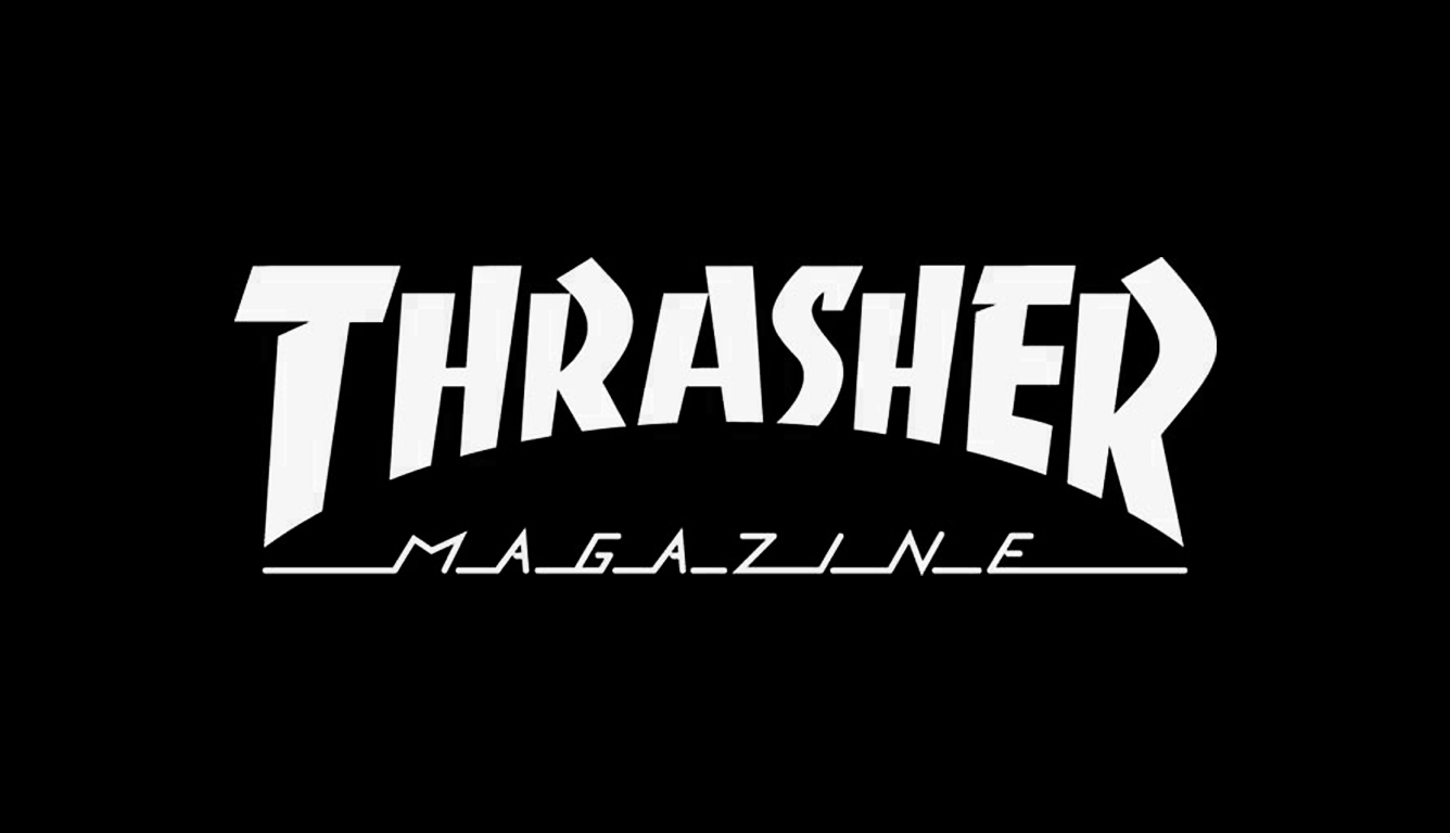 Logo Thrasher Magazine bianco nero, 1336x768 720p, PC