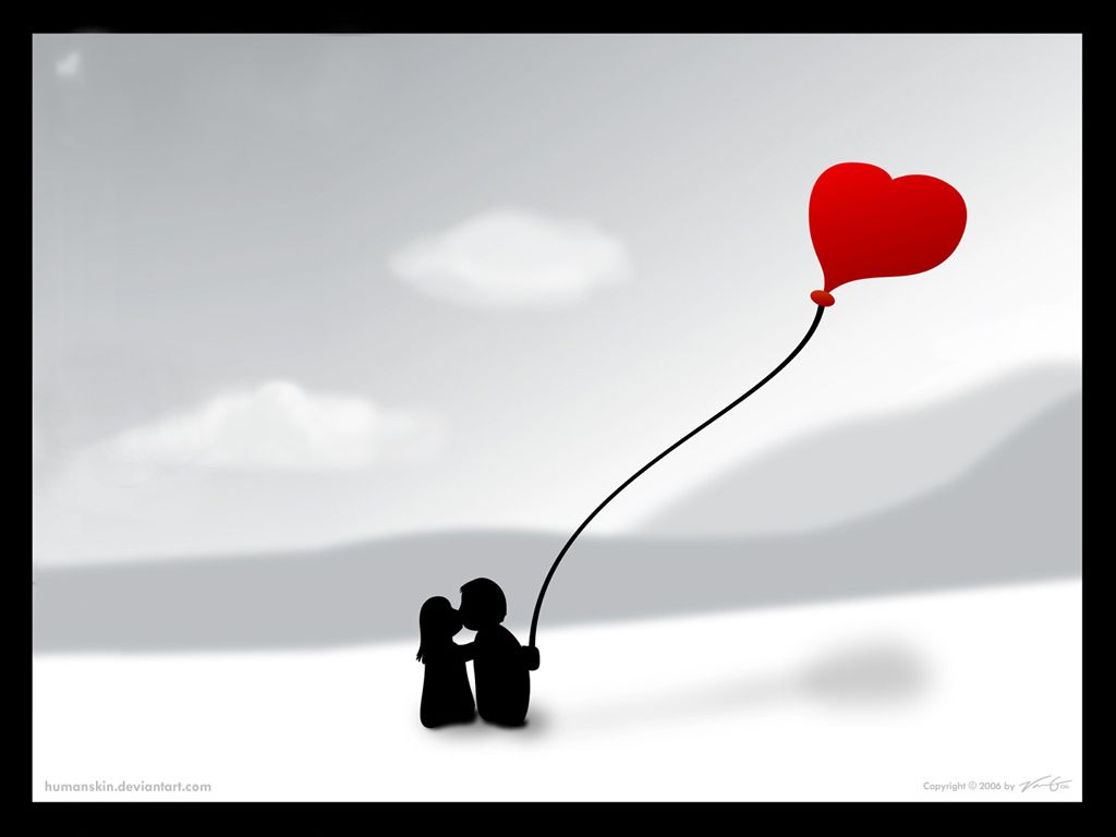 Coppia silhouette palloncino cuore rosso, 1024x768 HD, iMac