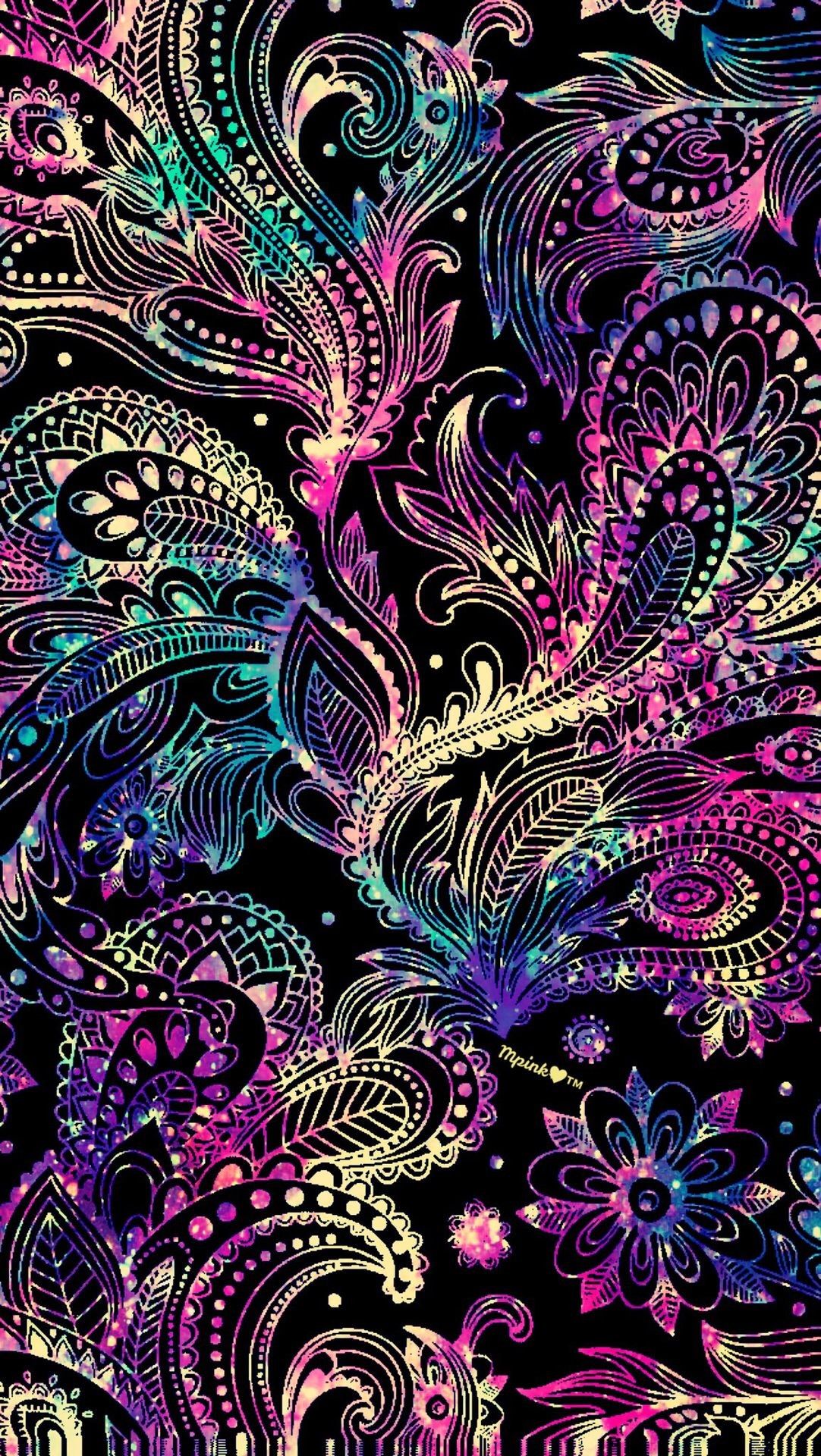 Paisley neon multicolore su nero, 1082x1920 Full HD Verticale, Realme