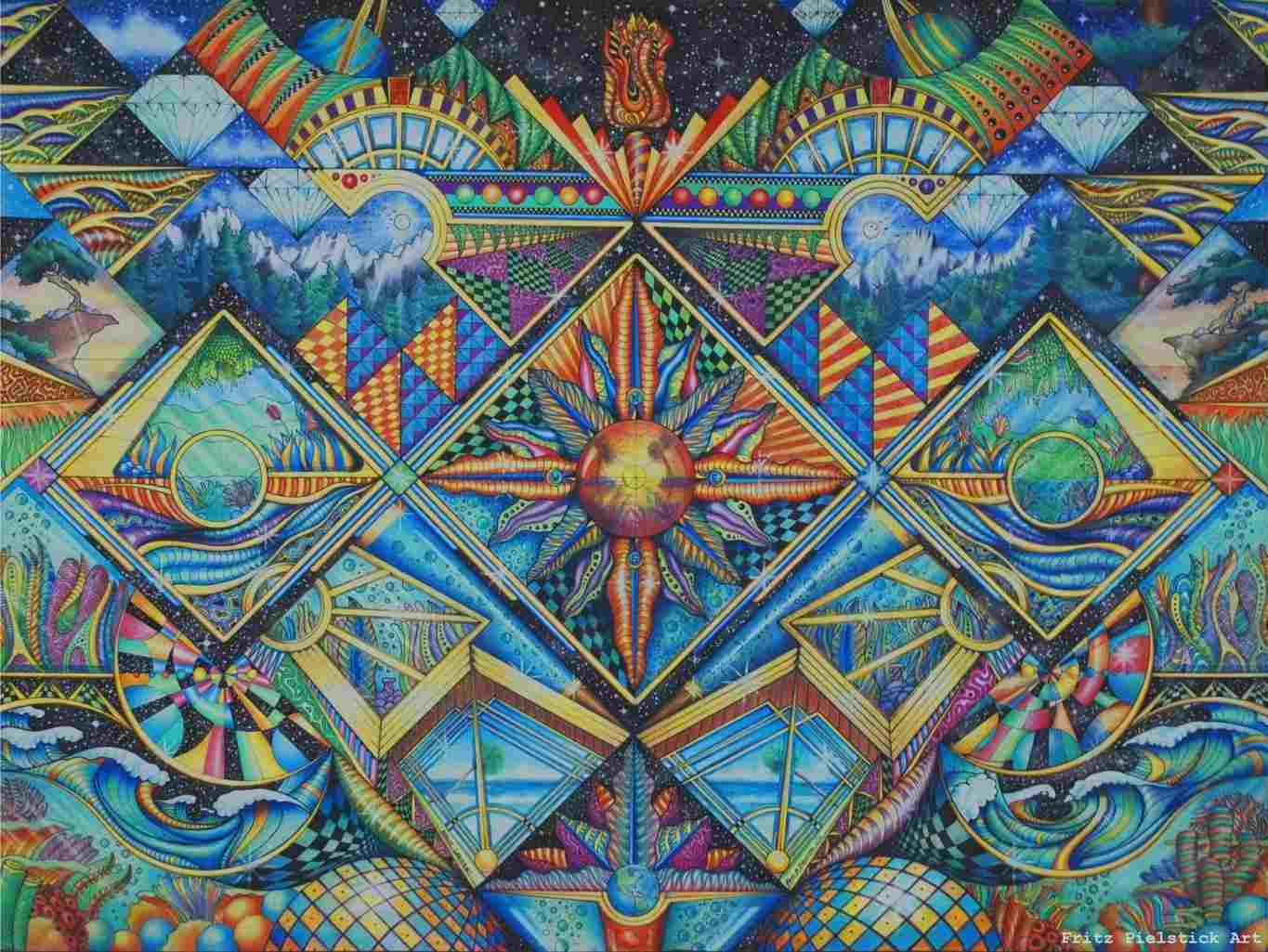 Mandala psichedelico simmetrico colorato, 1365x1025 HD, Desktop