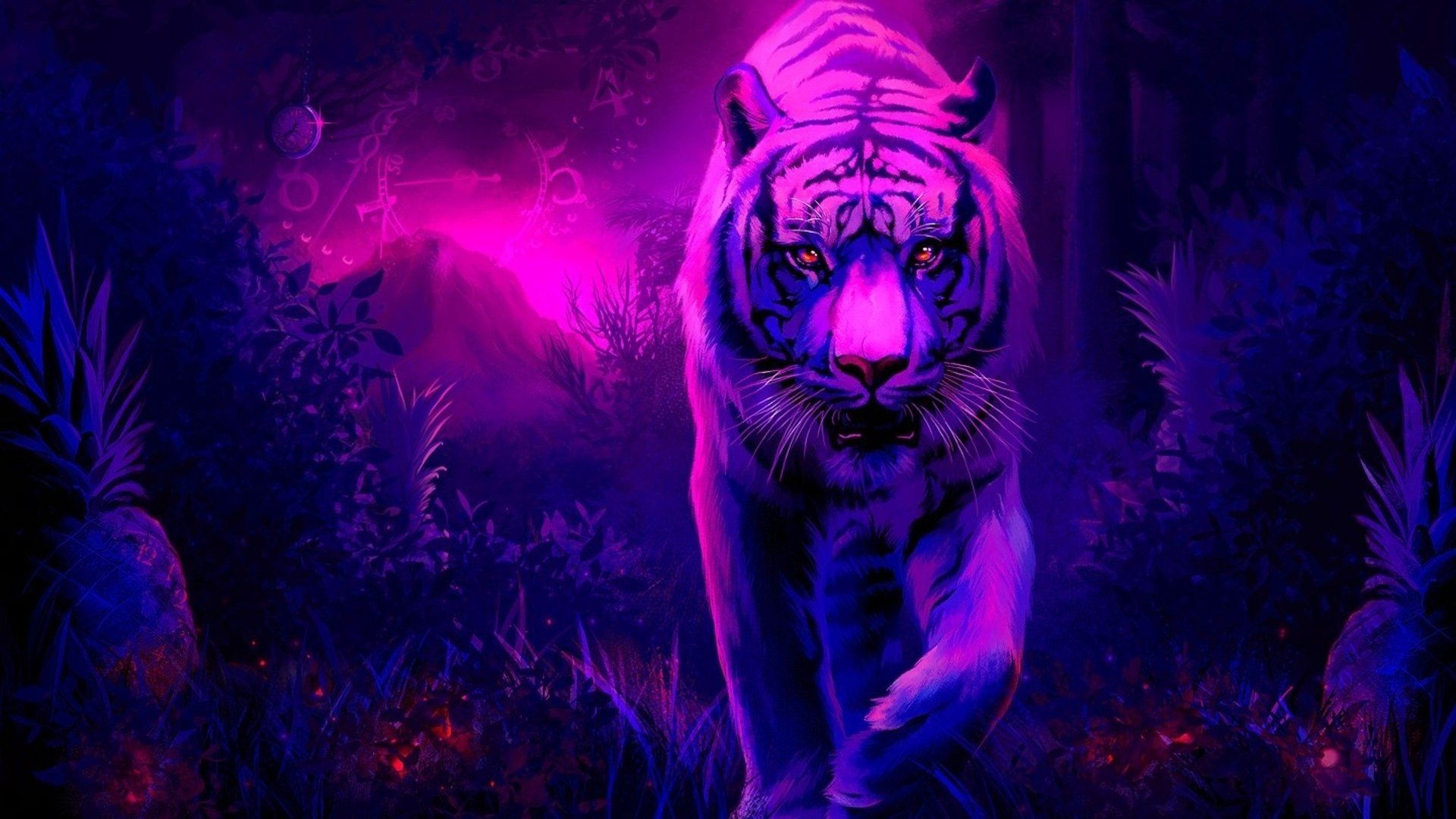 Tigre viola galassia notturna, 1920x1080 1080p, Desktop