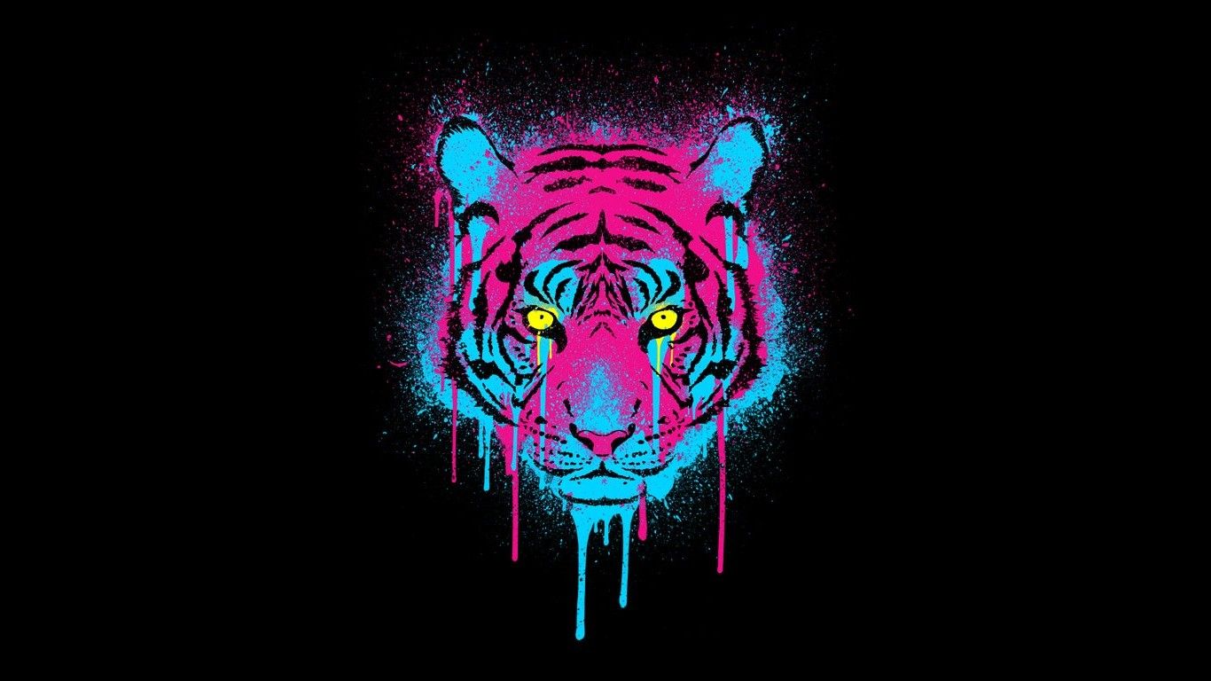 Tigre neon rosa blu, 1366x768 720p, Laptop
