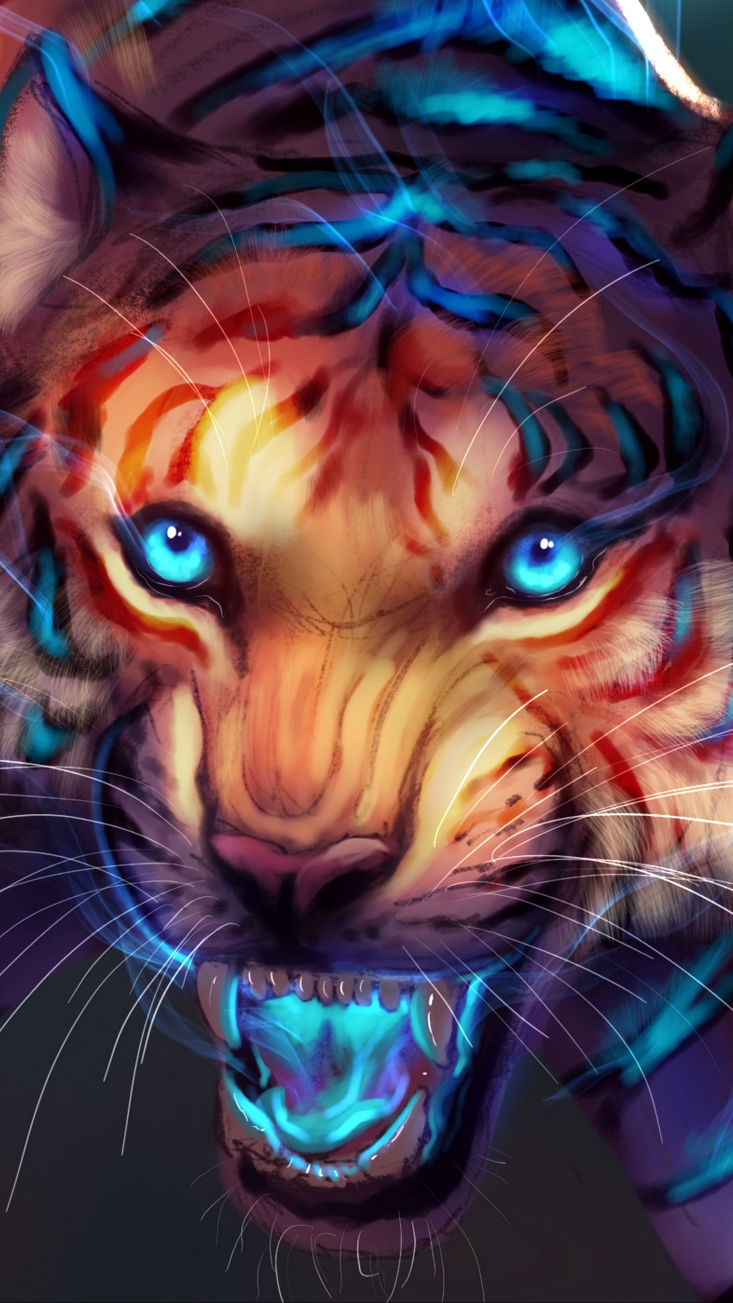 Tigre galassia occhi blu ringhio, 1440x2560 Full HD Verticale, Smartphone