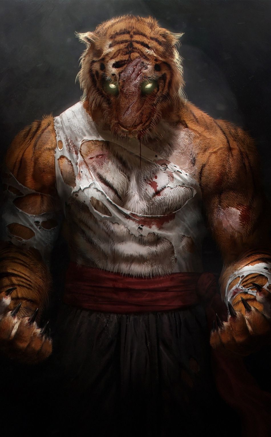 Tigre guerriera umanoide, arte digitale, 950x1534 Verticale, Mobile