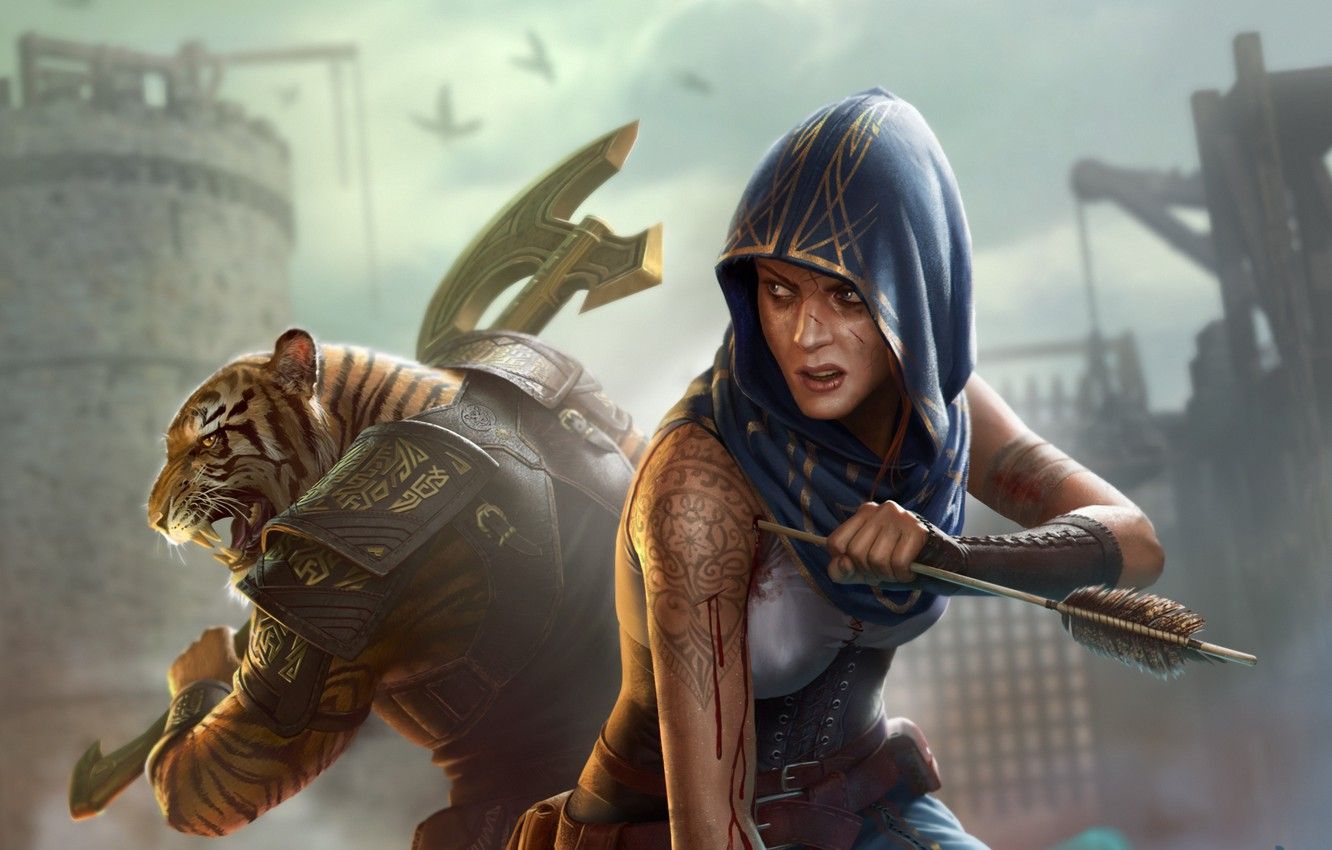 Arciera con tigre bianca, 1920x1200 Full HD+, PC