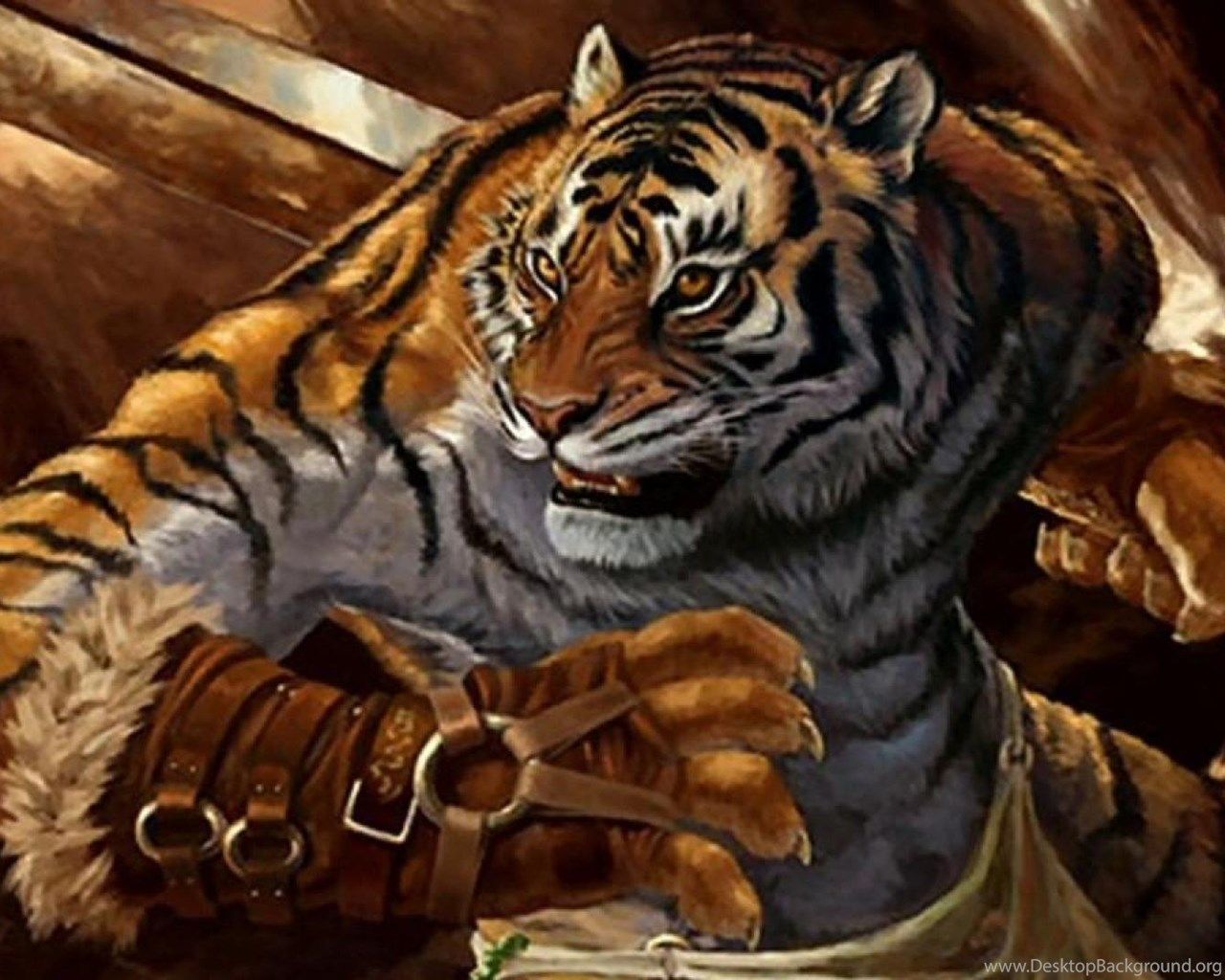 Tigre guerriera con bracciali cuoio, 1280x1024 720p, Laptop