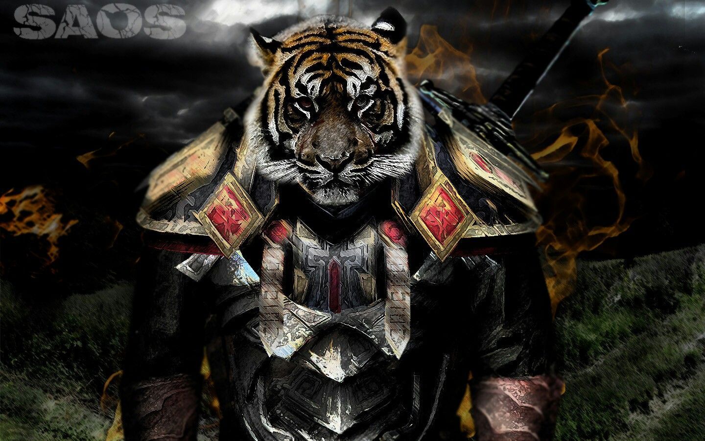 Guerriera fantasy con tigre bianca, 1024x768 HD, PC