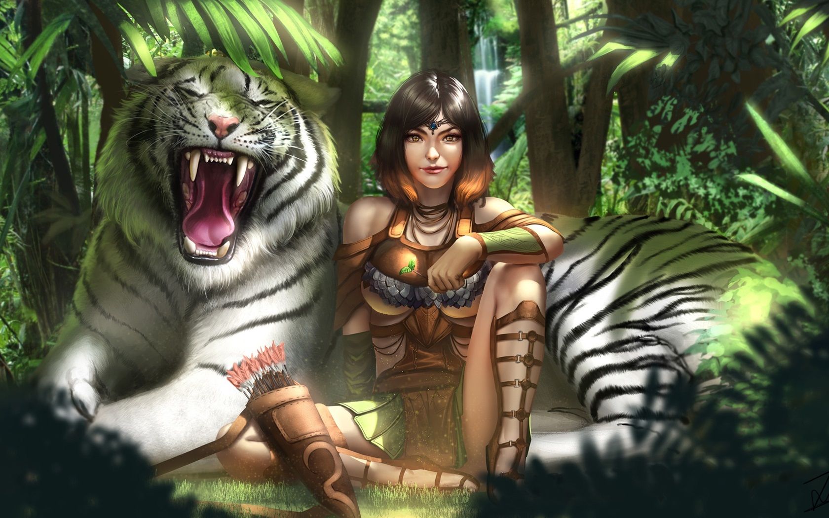 Tigre guerriera con spada, giungla, 2560x1440 QHD, Monitor Gaming