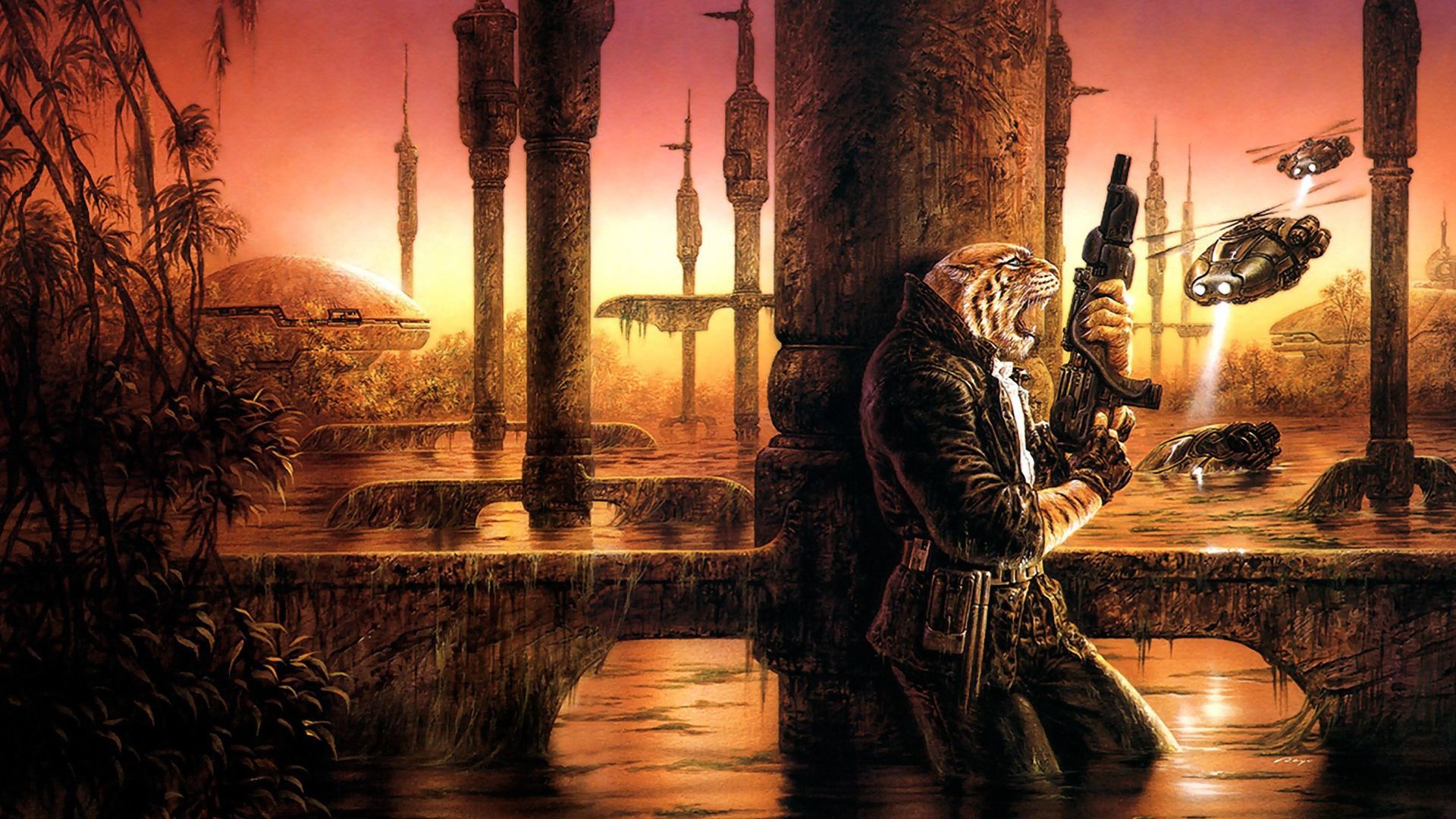 Donna guerriera con tigre, 1920x1200 WUXGA, Desktop