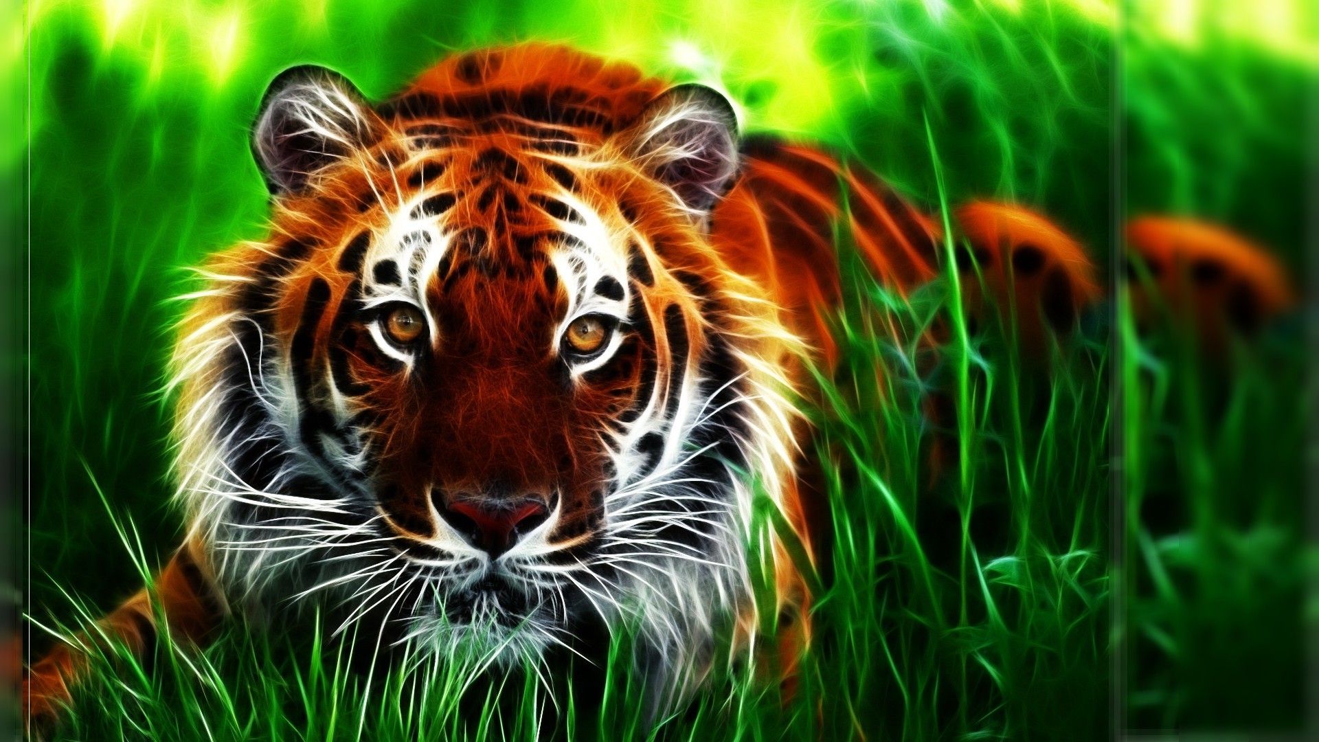 tigre rossa frattale erba, 1920x1080 Full HD 1080p, Desktop