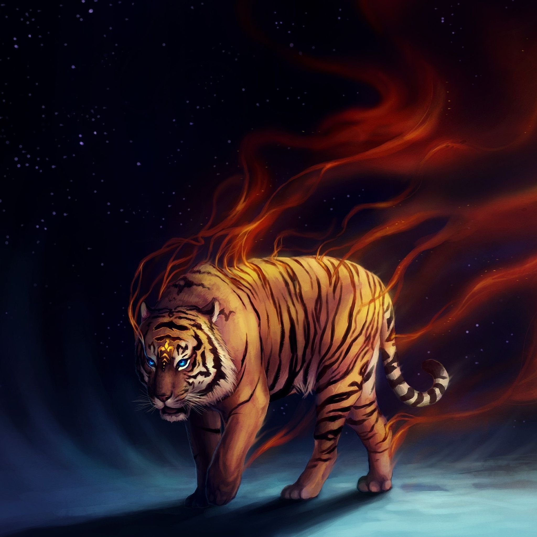 tigre aura di fuoco arte, 2048x2048 2K, Laptop