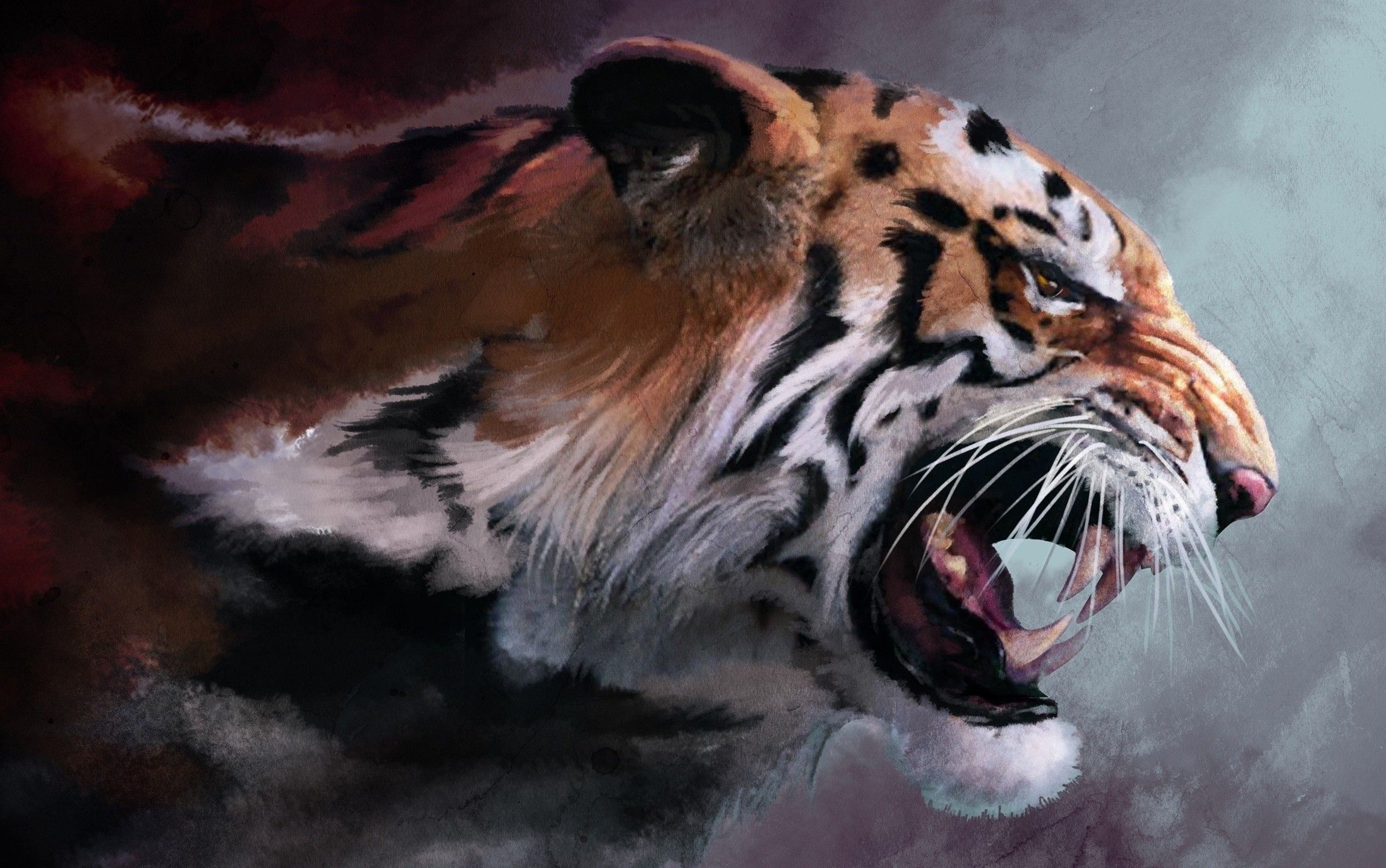 tigre ruggente arte pittura, 2299x1440 alta risoluzione, Desktop