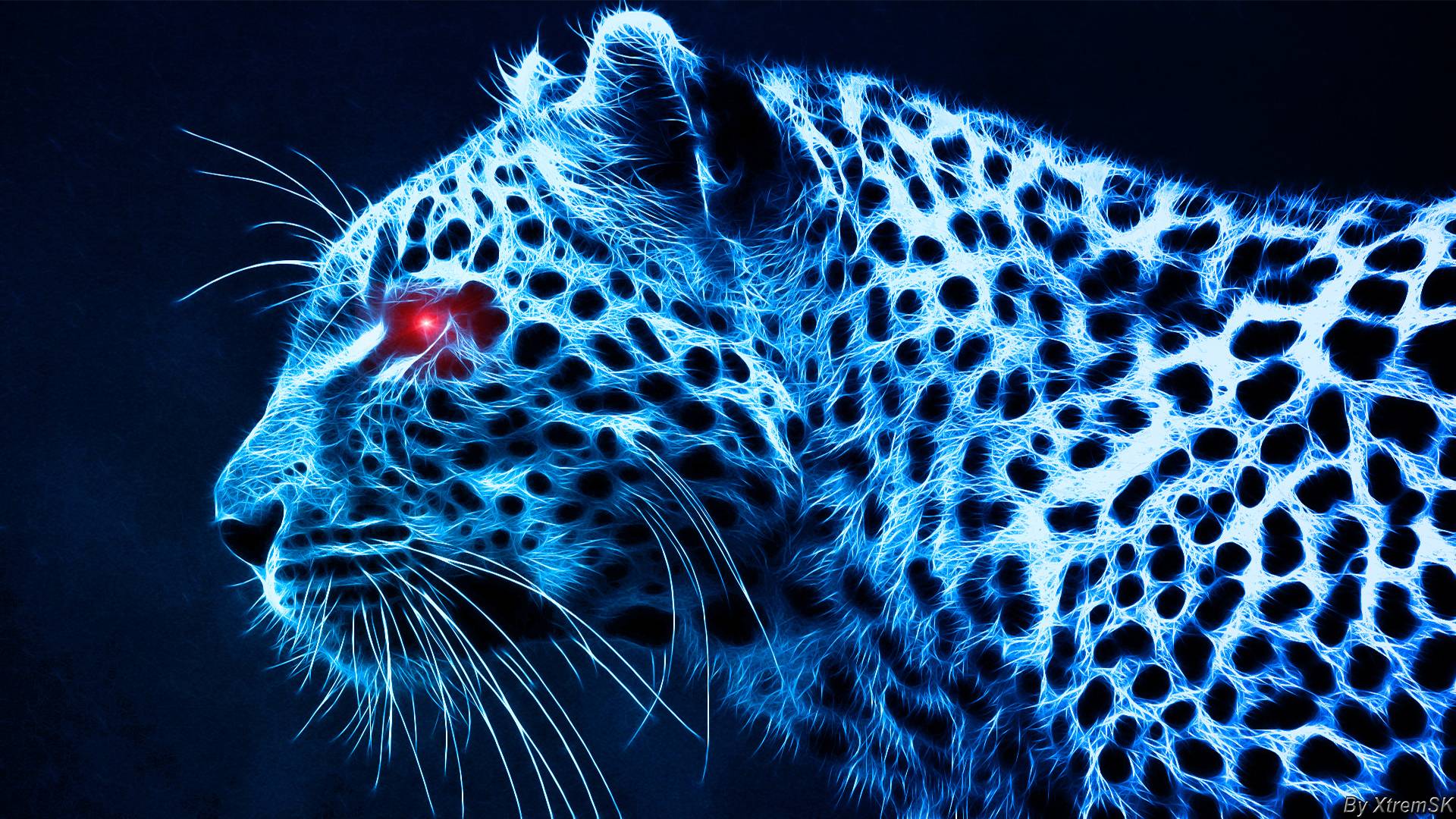 leopardo neon blu frattale, 1920x1080 Full HD, Desktop
