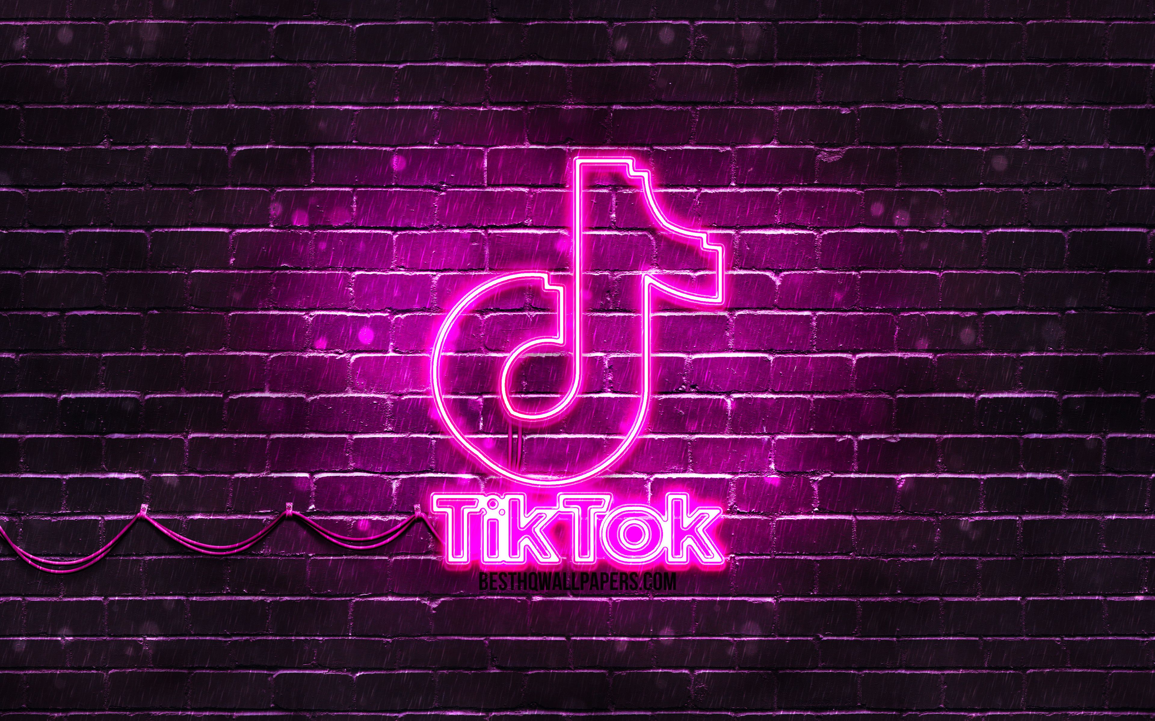 Logo TikTok neon viola, 3840x2400 Ultra HD, 4K TV