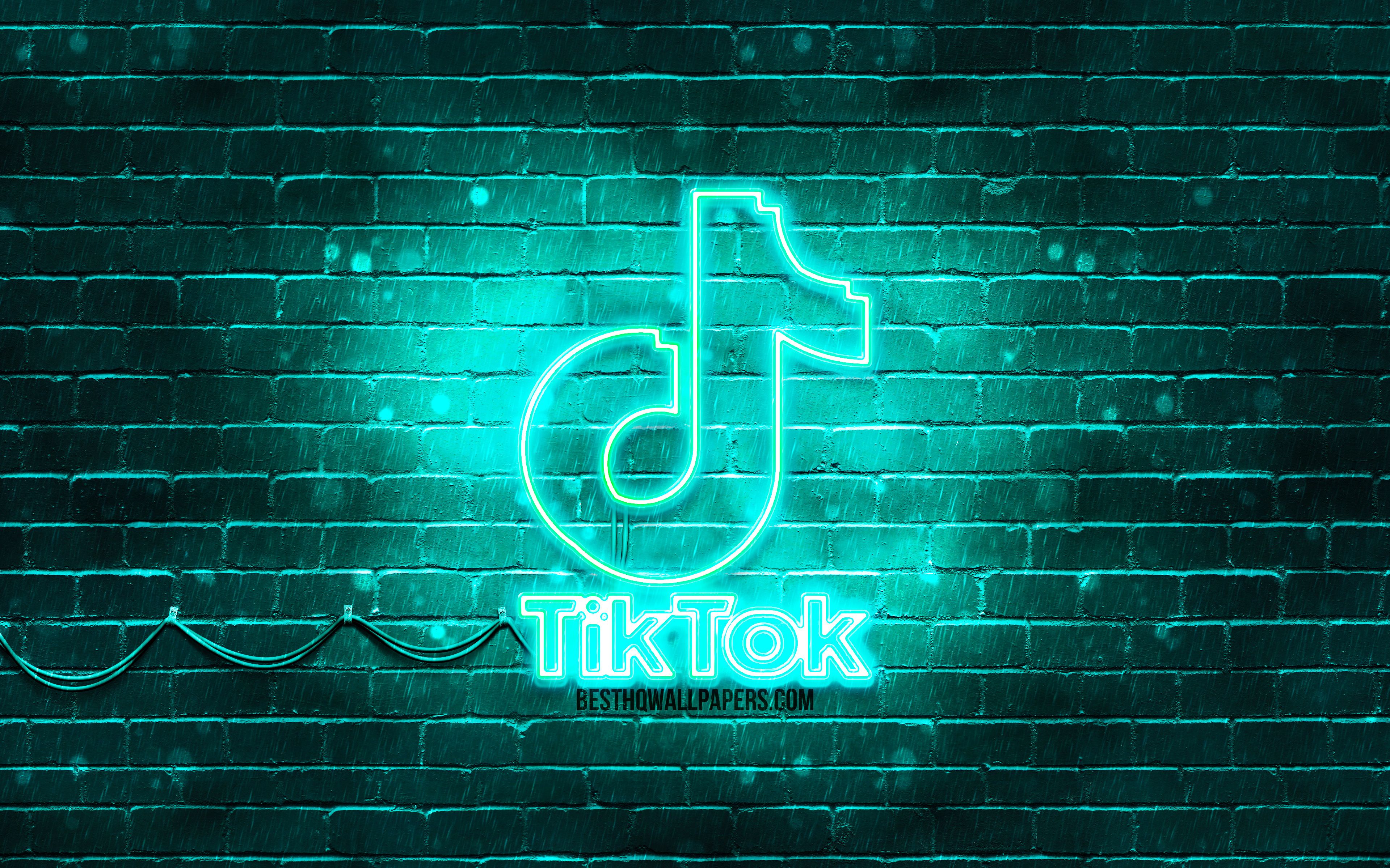 Logo TikTok neon turchese, 3840x2400 4K Ultra HD, Monitor 4K