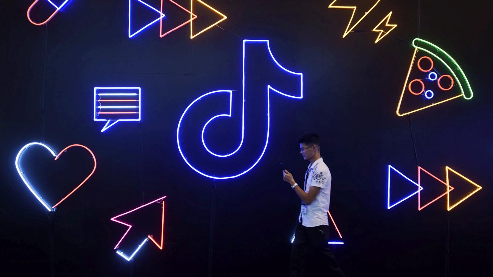 Logo TikTok neon con icone, 1600x900 HD Ready, PC