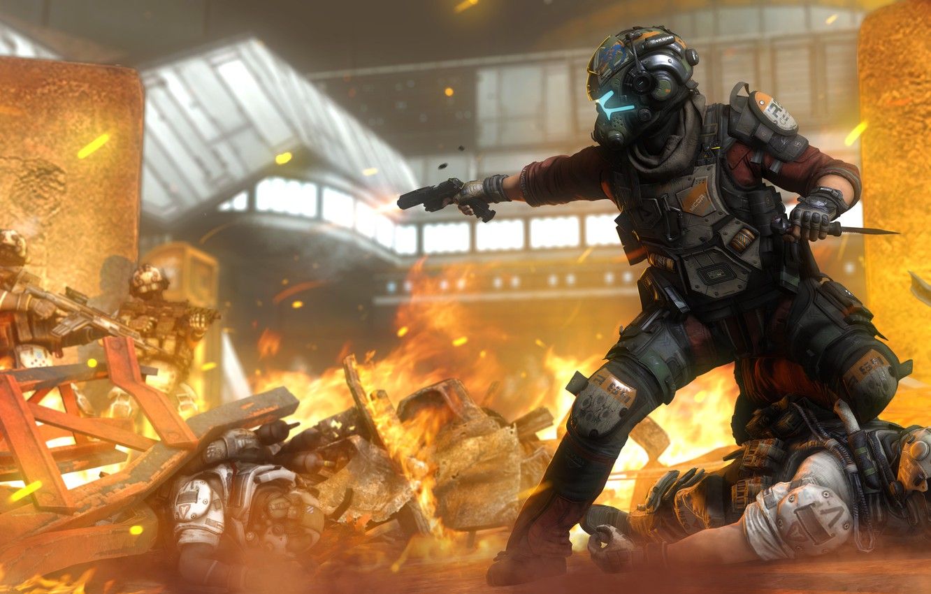 Pilota Titanfall 2 tra macerie, mech, 1332x850 720p, PC