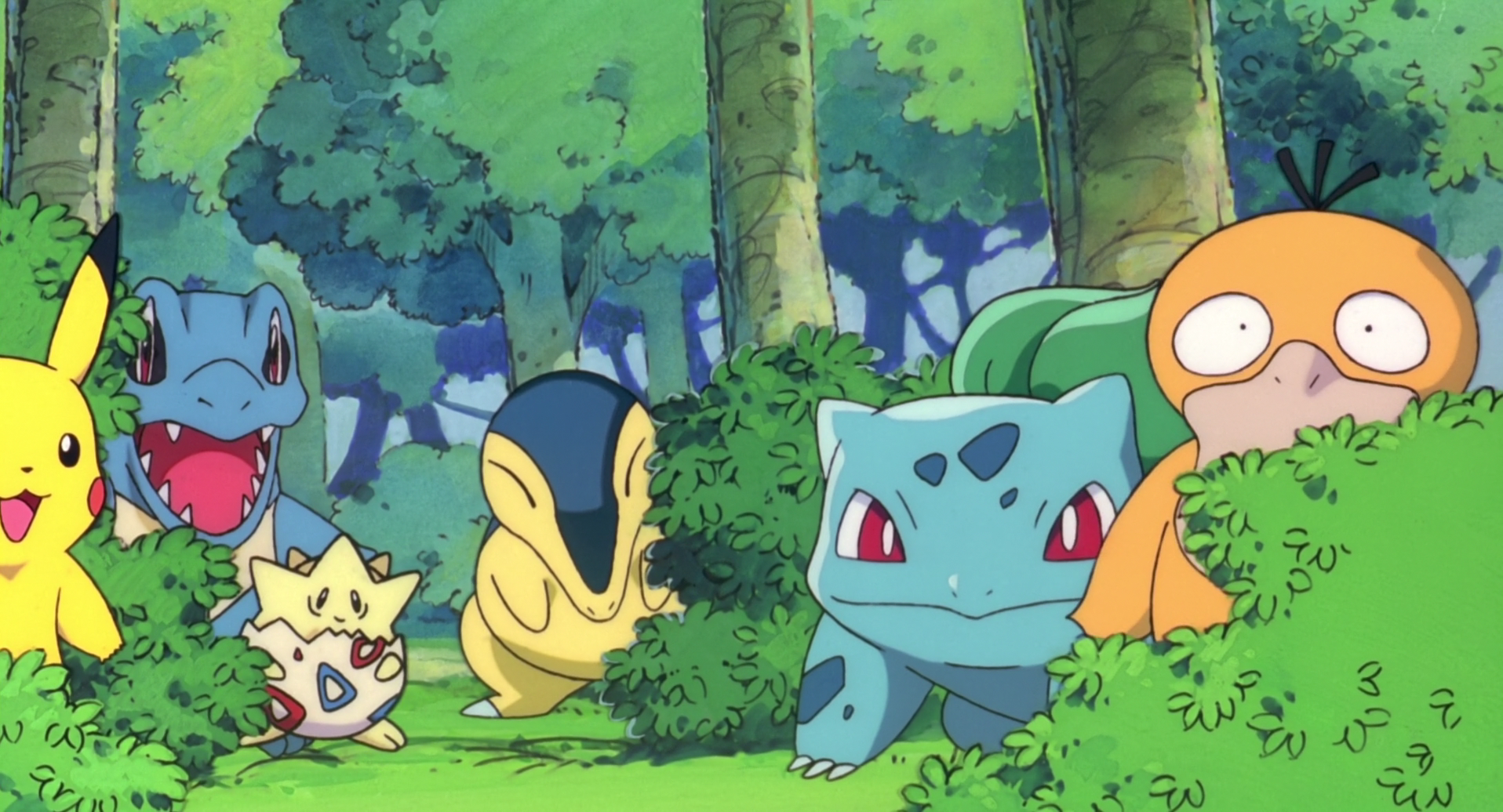 Pikachu e Pokémon nella foresta, 1916x1036 HD Ready, PC Desktop
