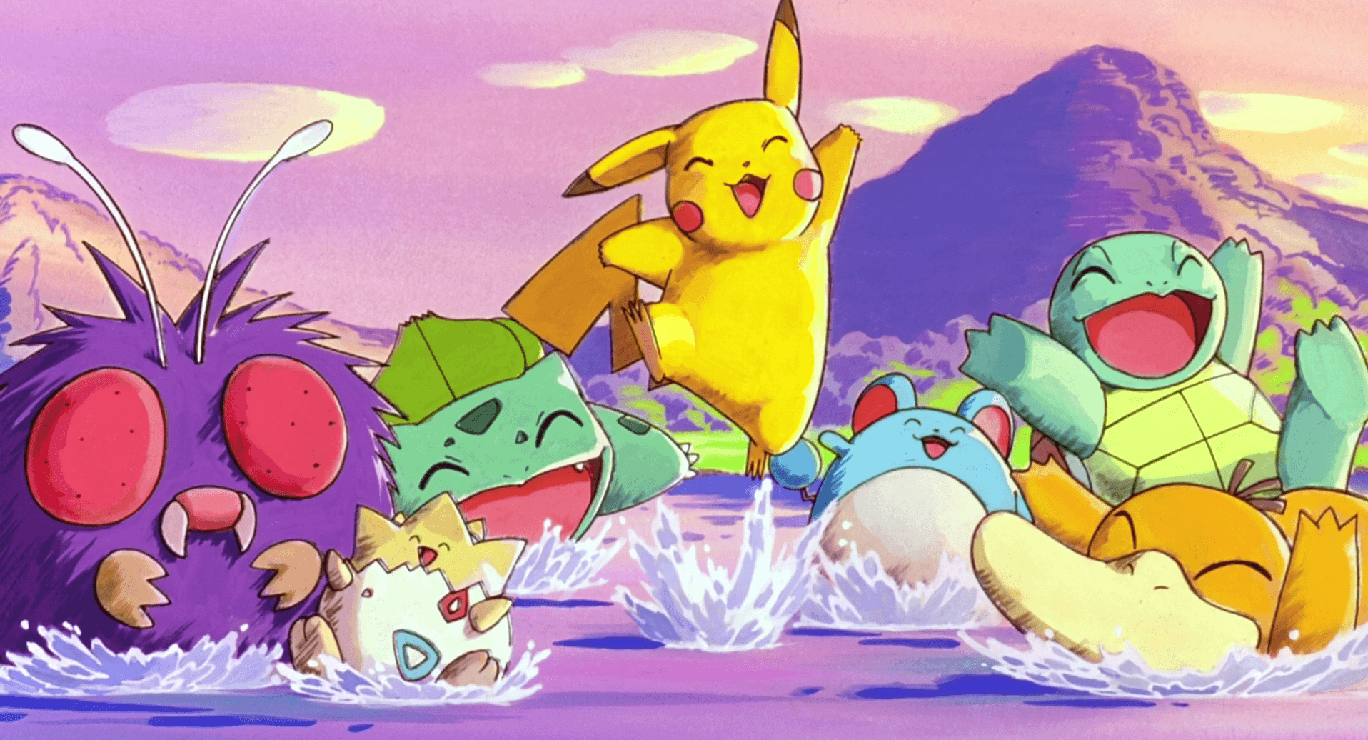 Pikachu e Pokémon giocano acqua, tipo elettro, 1916x1036 HD, Desktop