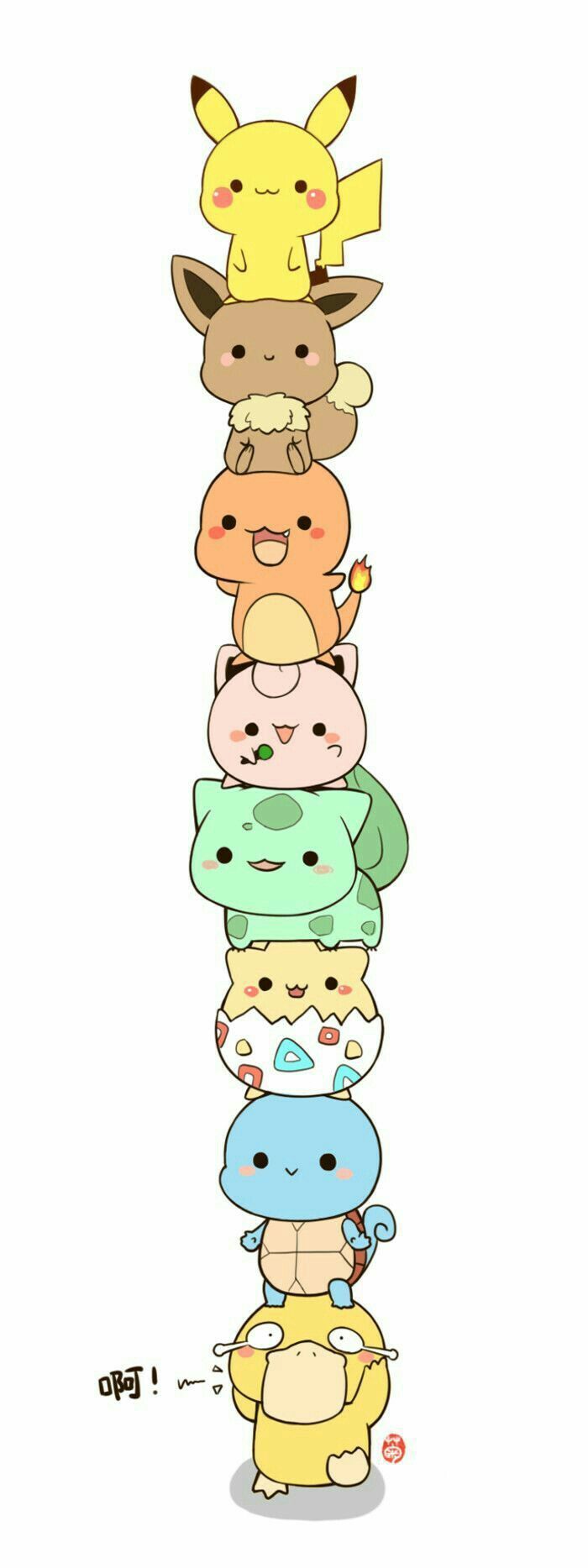 Pokemon impilati chibi kawaii, Nintendo, 700x1867 Verticale, Telefono