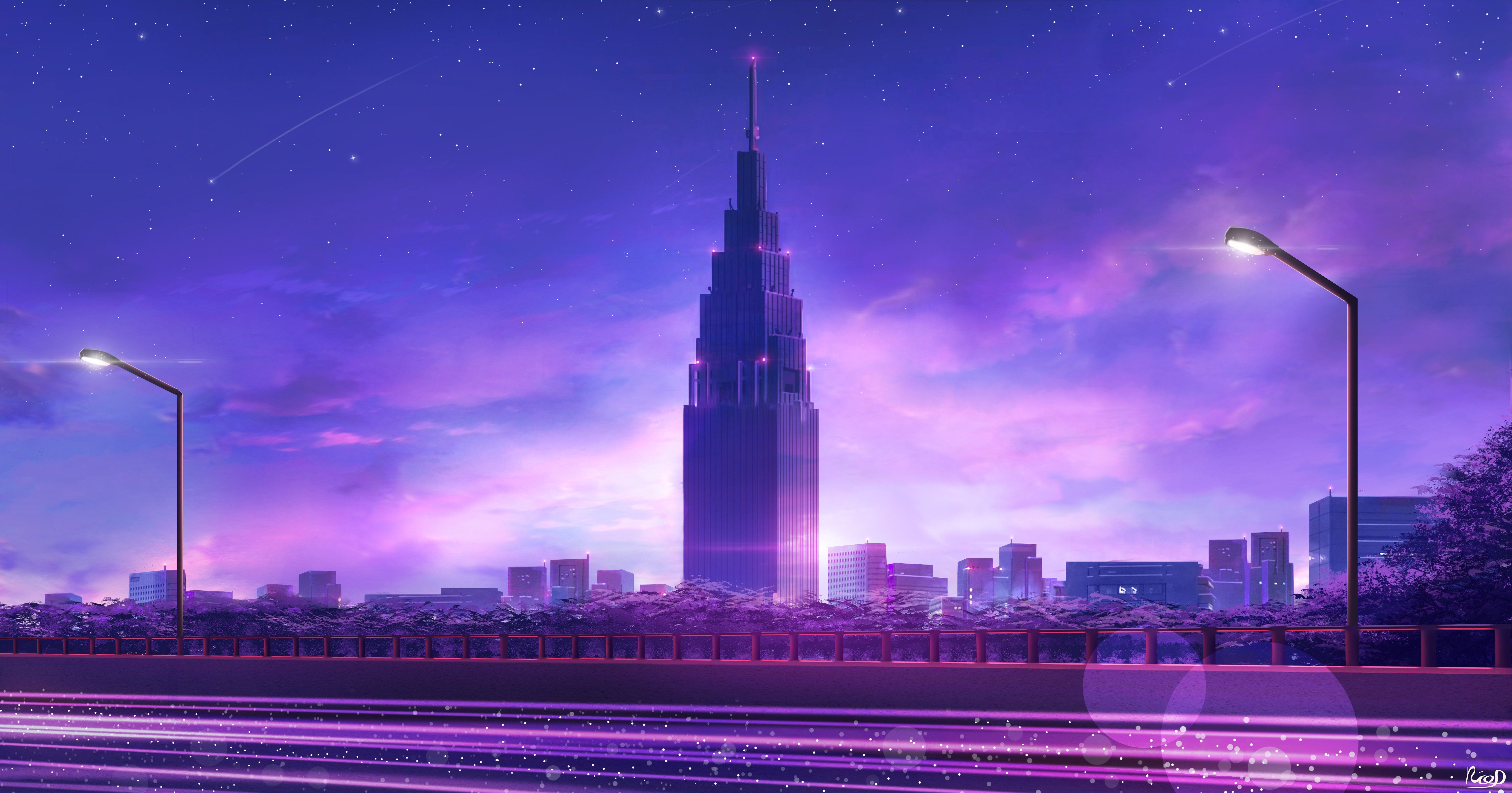 Skyline Tokyo notturno viola, 6098x3197 4K, Desktop 4K