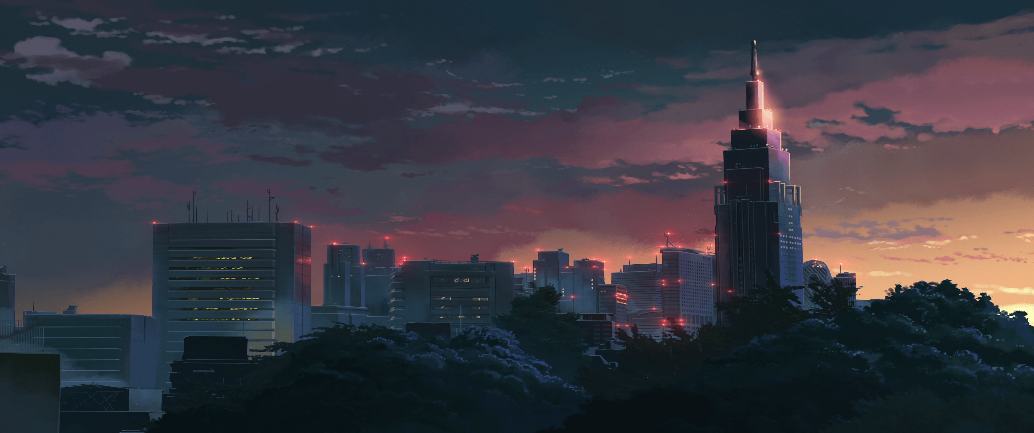 Skyline Tokyo anime al tramonto, 1280x720 720p, PC