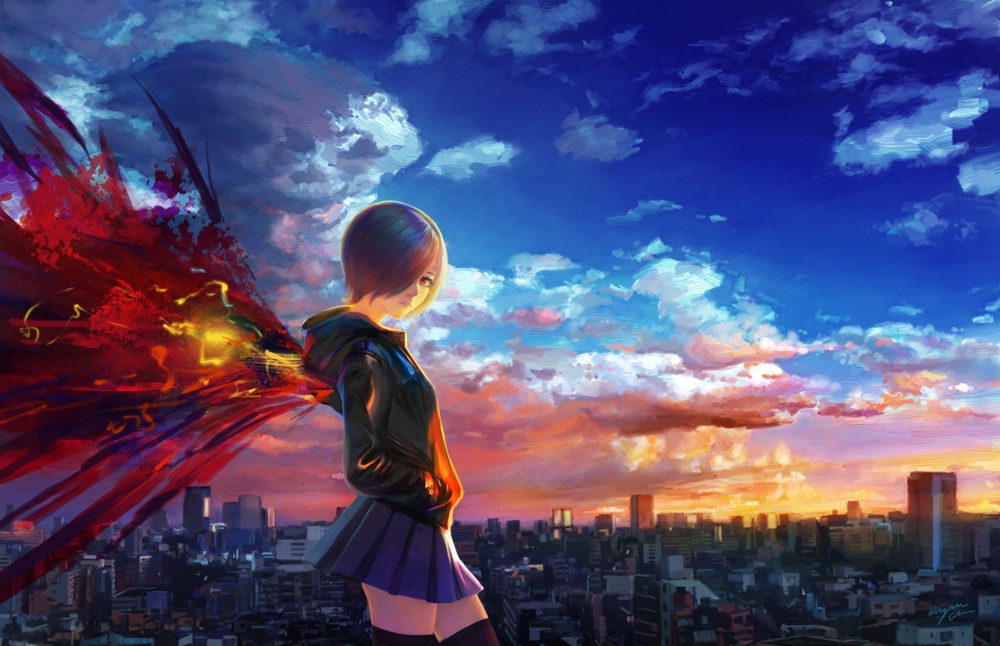 Ragazza anime skyline Tokyo, 1980x1279 WUXGA, Laptop