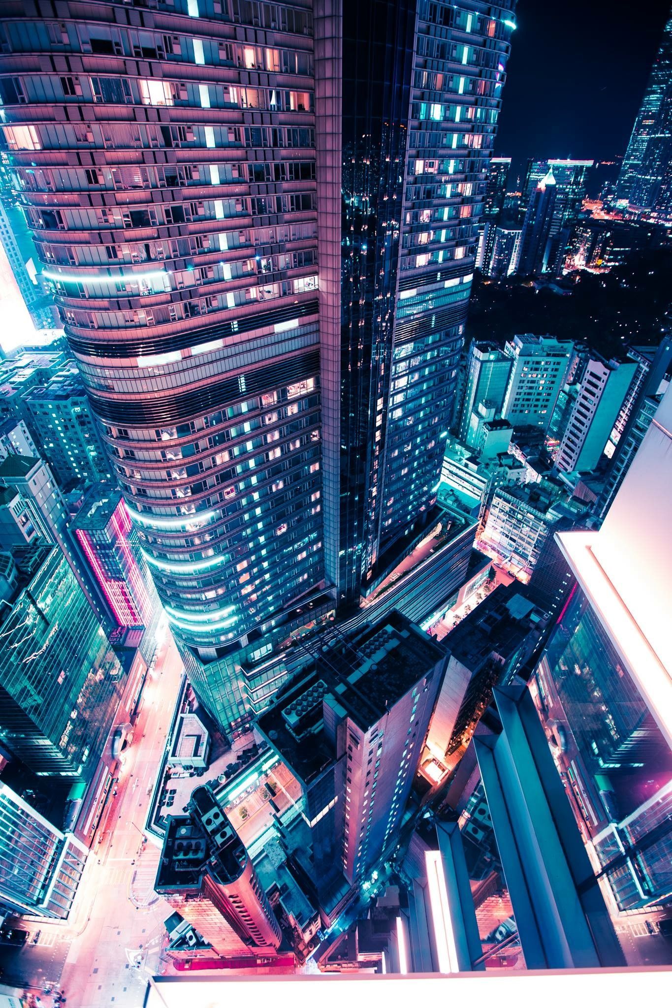 Grattacieli notturni neon città, 1365x2048 Verticale, POCO