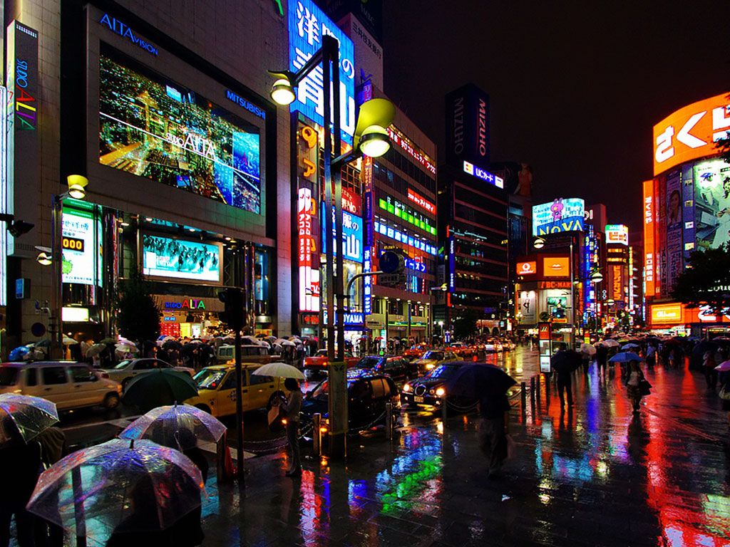 Strada di Tokyo notte piovosa, 1024x768 HD, Desktop