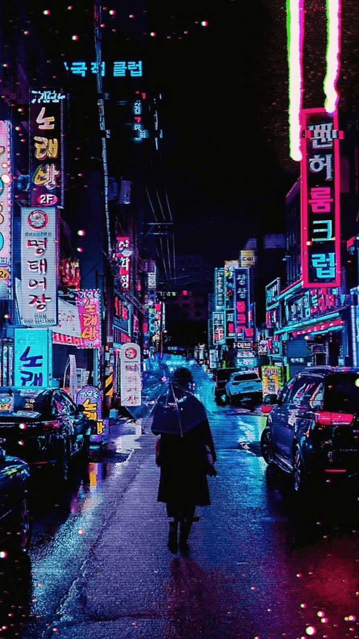 Strada notturna neon asiatica, 720x1280 Full HD Verticale, iPhone