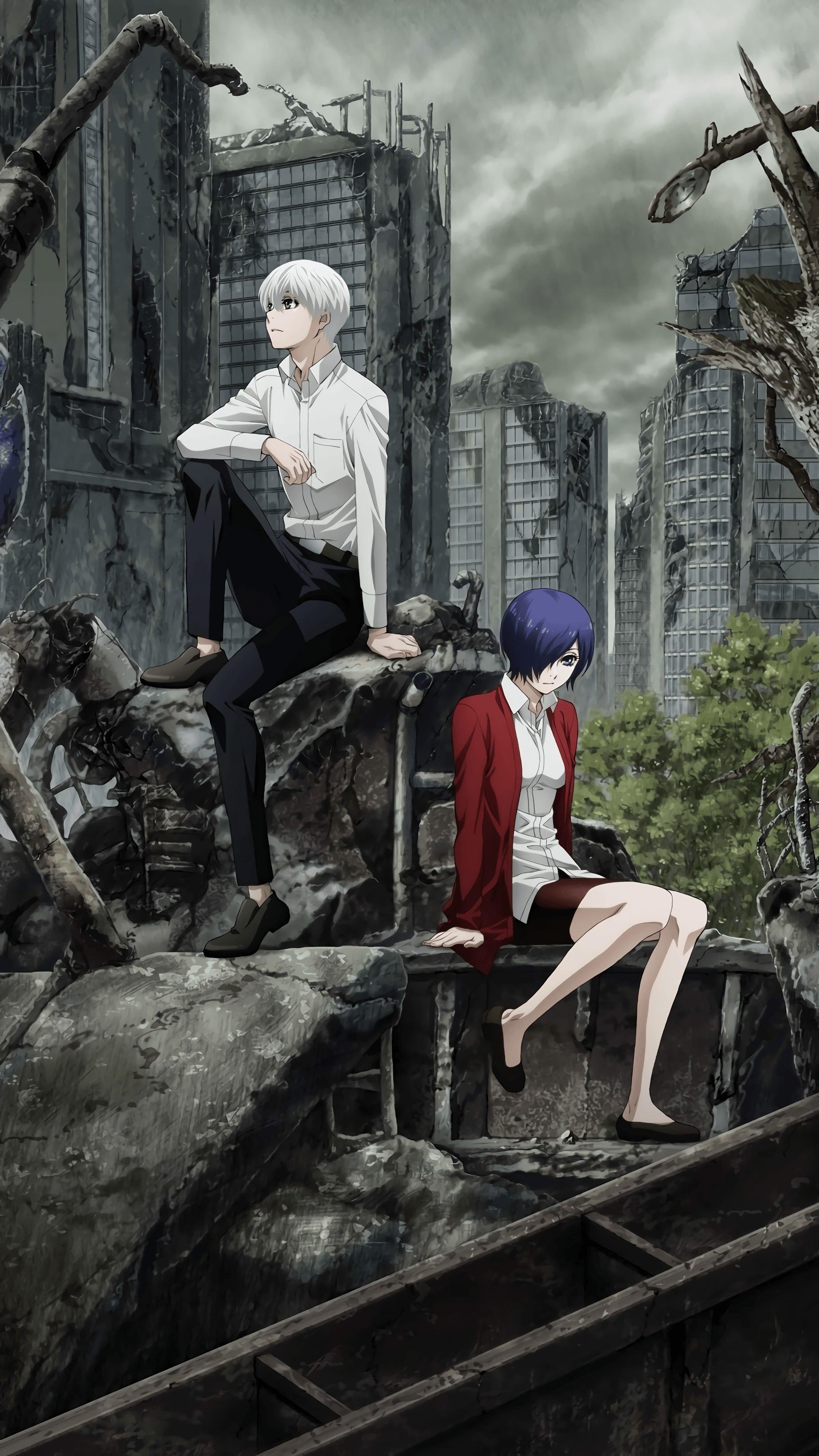 Tokyo Ghoul personaggi città distrutta, 1848x3284 Verticale, Telefono